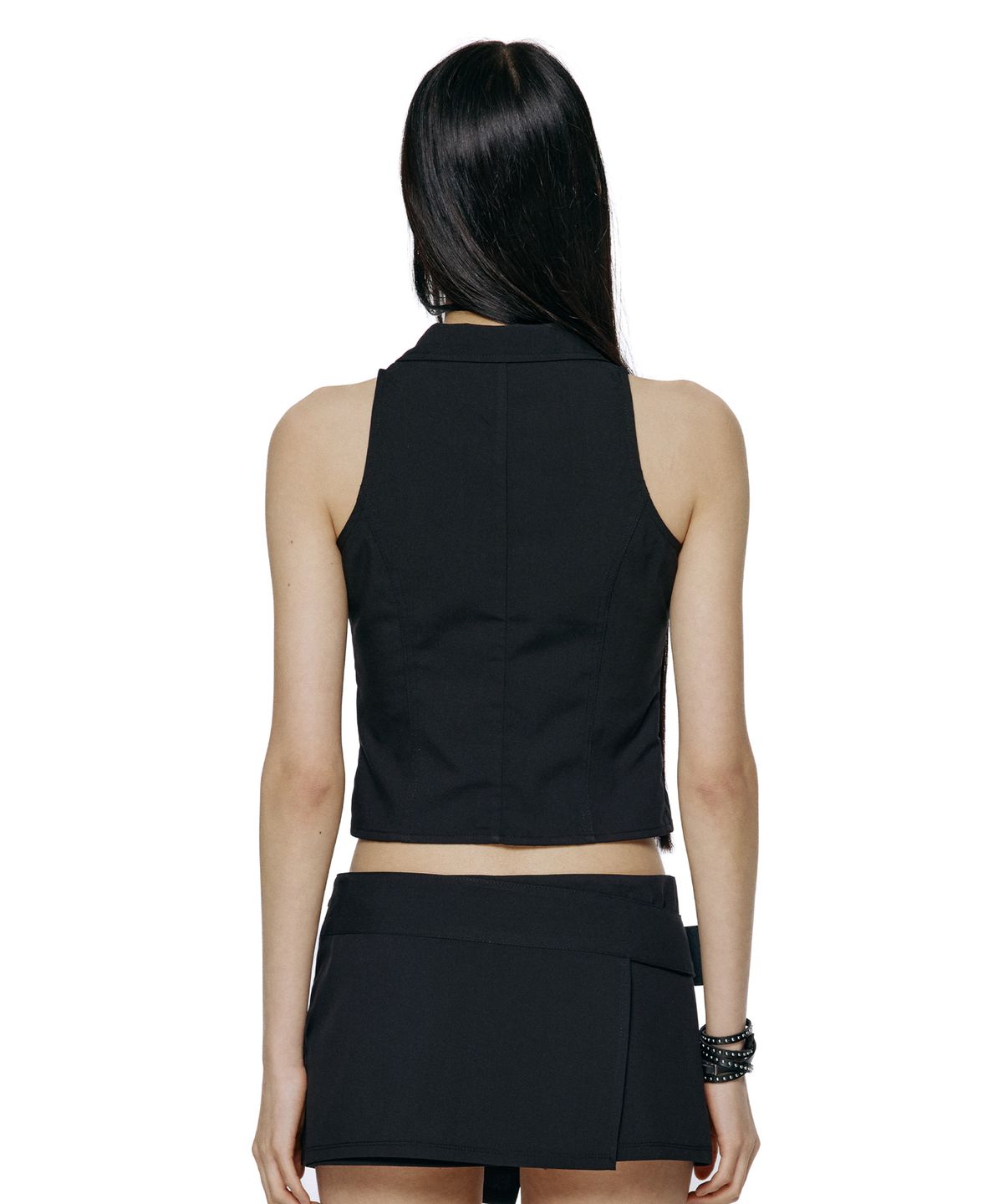 락케이크(ROCKCAKE) Double Button Halter Vest - Black
