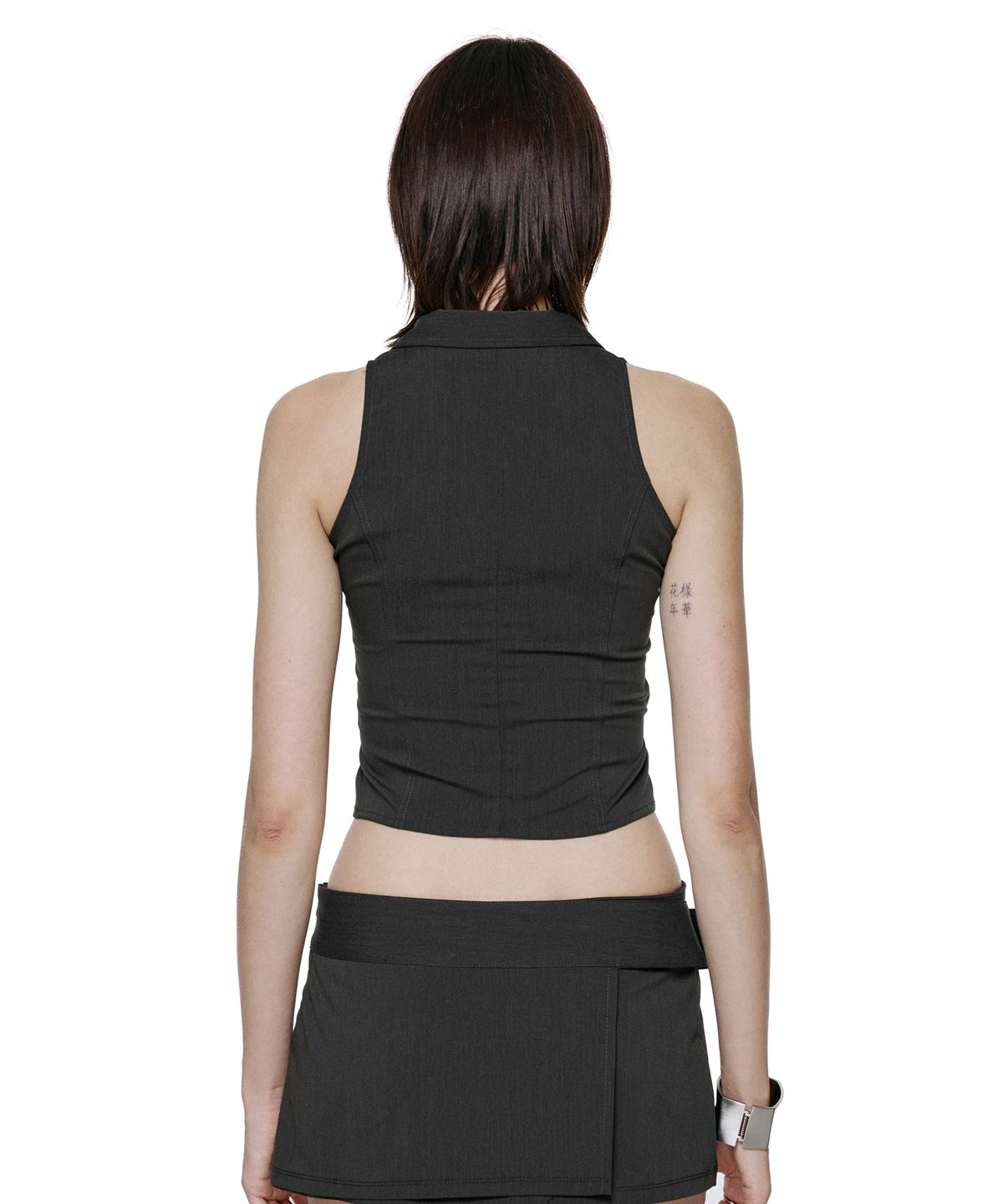 락케이크(ROCKCAKE) Double Button Halter Vest - Charcoal