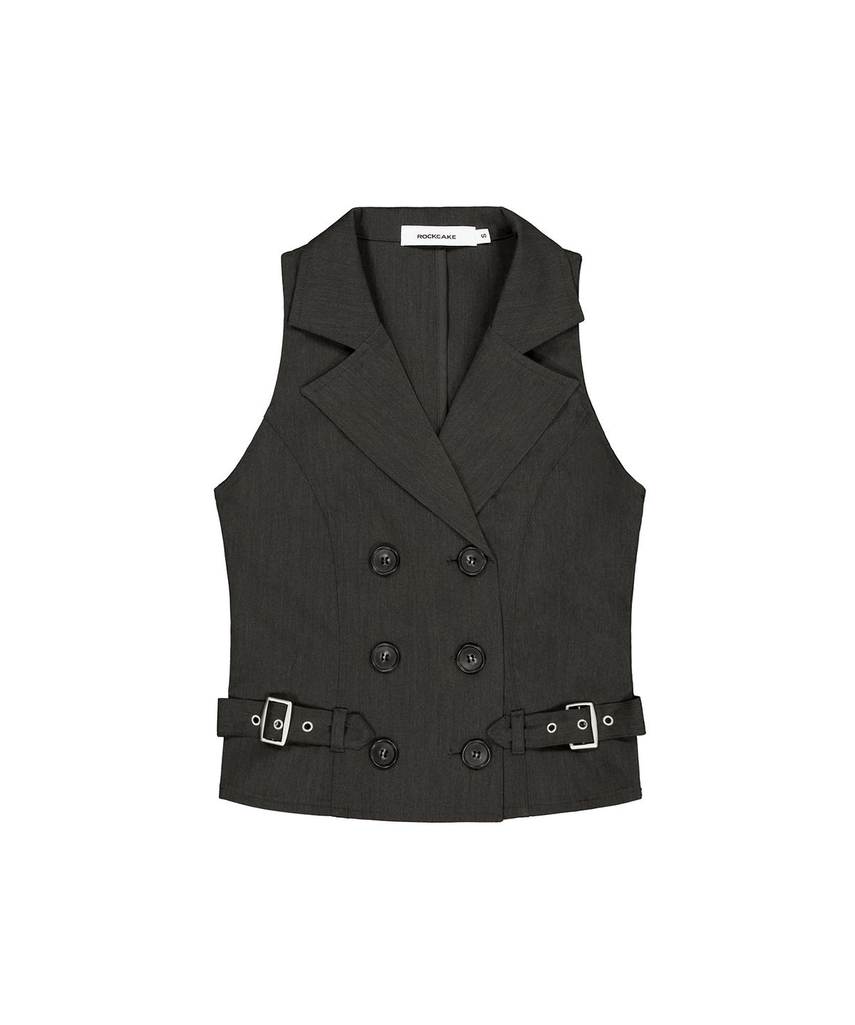 락케이크(ROCKCAKE) Double Button Halter Vest - Charcoal