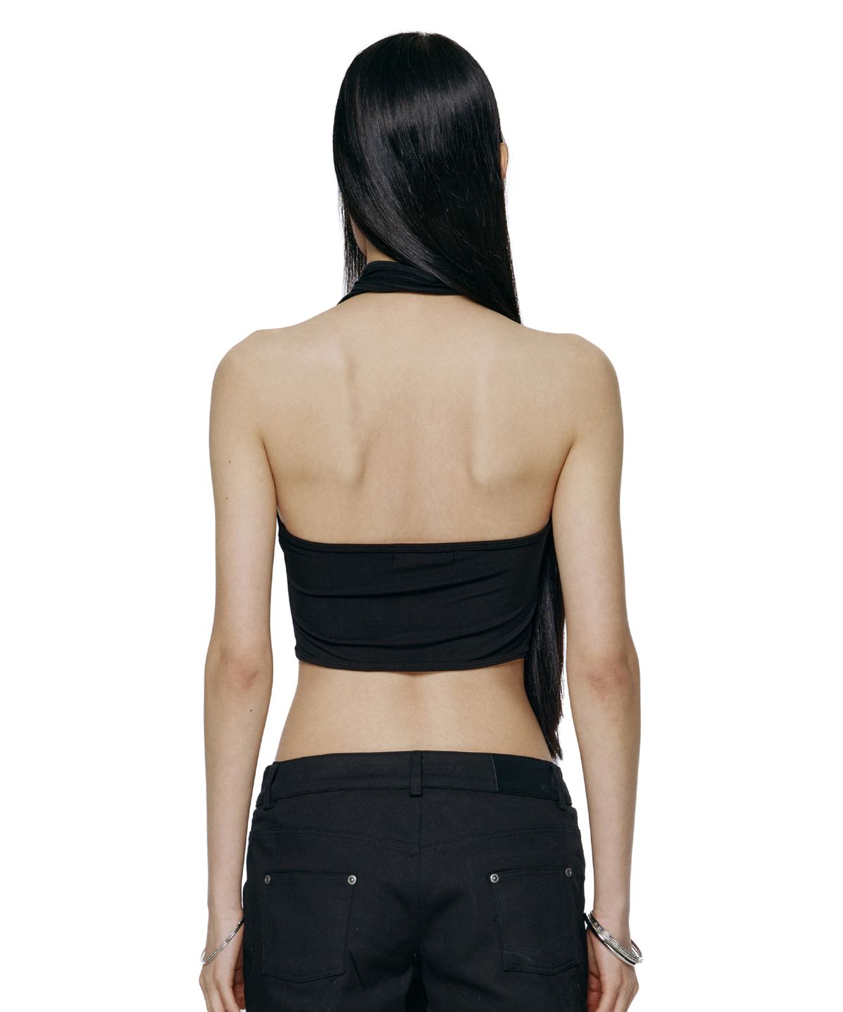 락케이크(ROCKCAKE) Scarf Asymmetric Sleeveless - Black