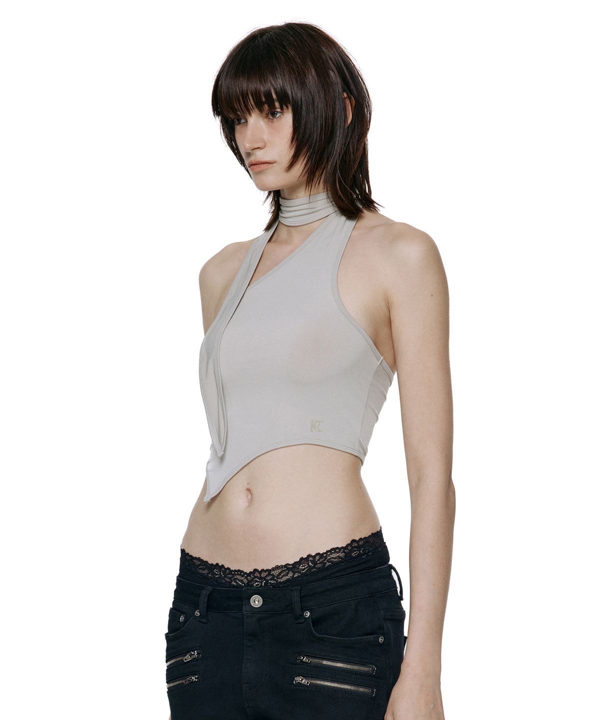 락케이크(ROCKCAKE) Scarf Asymmetric Sleeveless - Beige