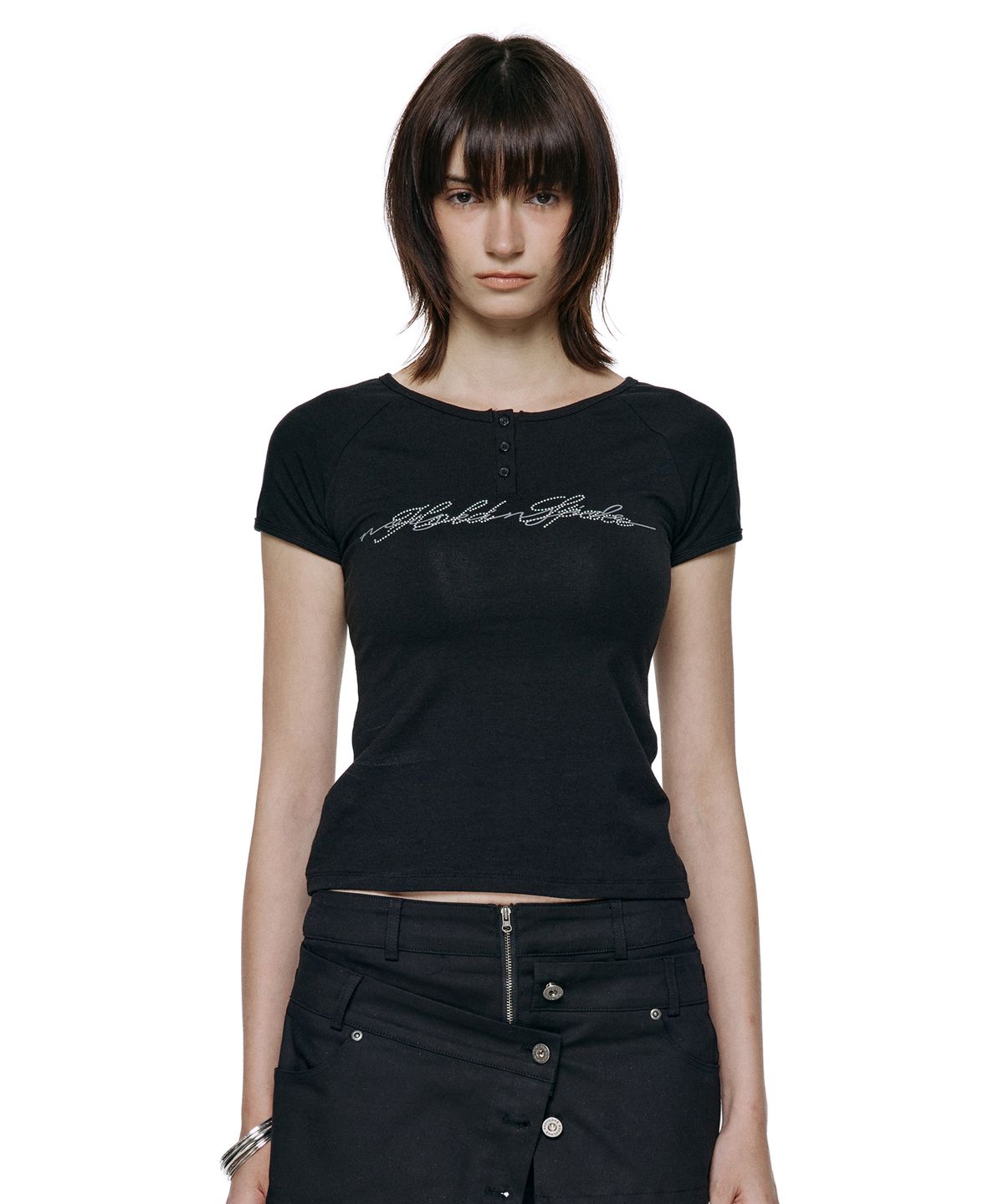 락케이크(ROCKCAKE) Raglan Henly Neck Top - Black