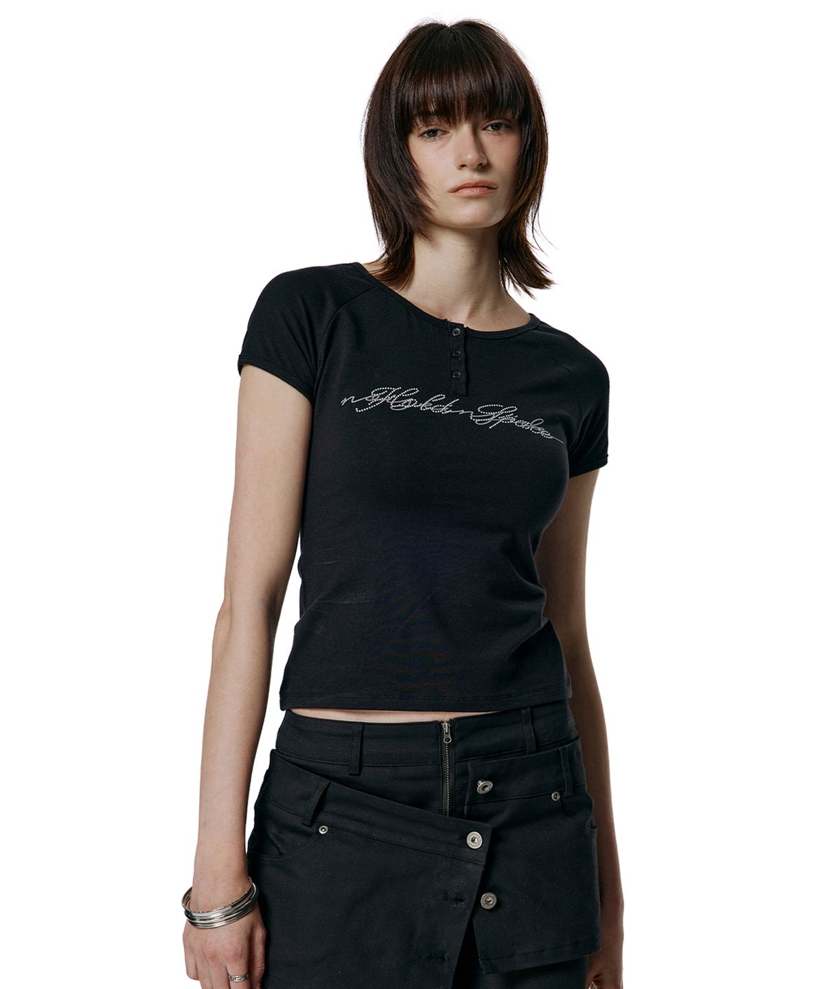 락케이크(ROCKCAKE) Raglan Henly Neck Top - Black
