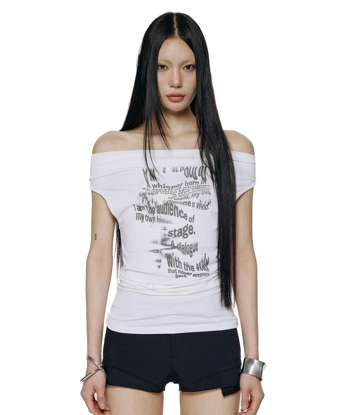 락케이크(ROCKCAKE) Shadow Shirring Off Shoulder Top - White