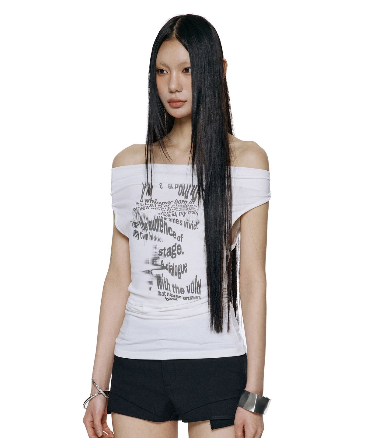 락케이크(ROCKCAKE) Shadow Shirring Off Shoulder Top - White