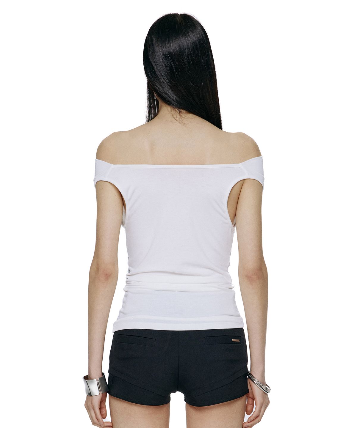 락케이크(ROCKCAKE) Shadow Shirring Off Shoulder Top - White
