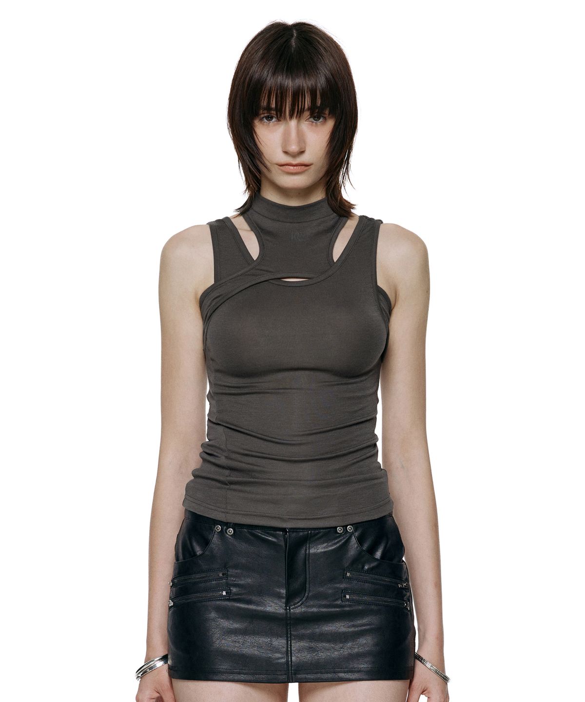 락케이크(ROCKCAKE) Overlap Tank Sleeveless - Charcoal