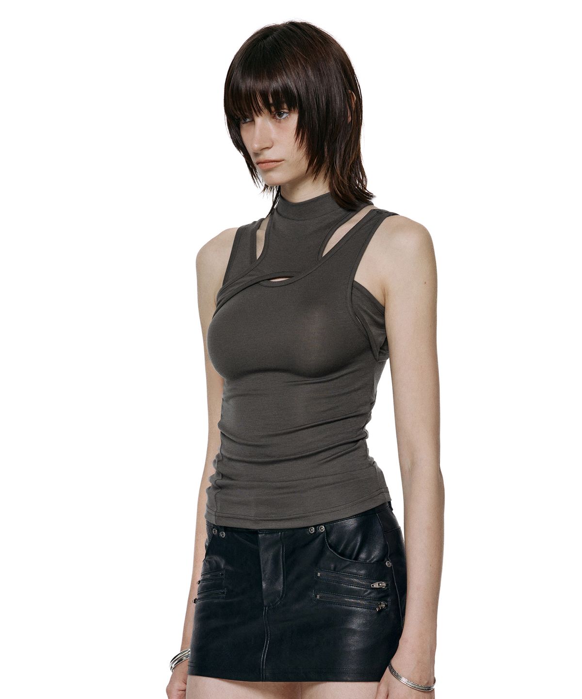 락케이크(ROCKCAKE) Overlap Tank Sleeveless - Charcoal