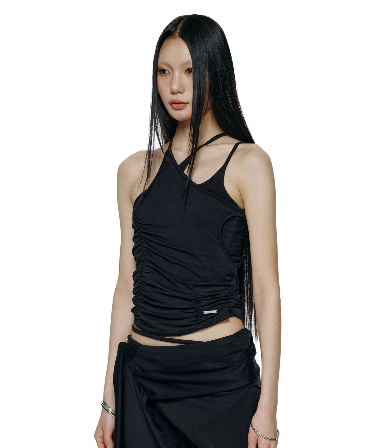 락케이크(ROCKCAKE) Overlap Shirring Sleeveless - Black