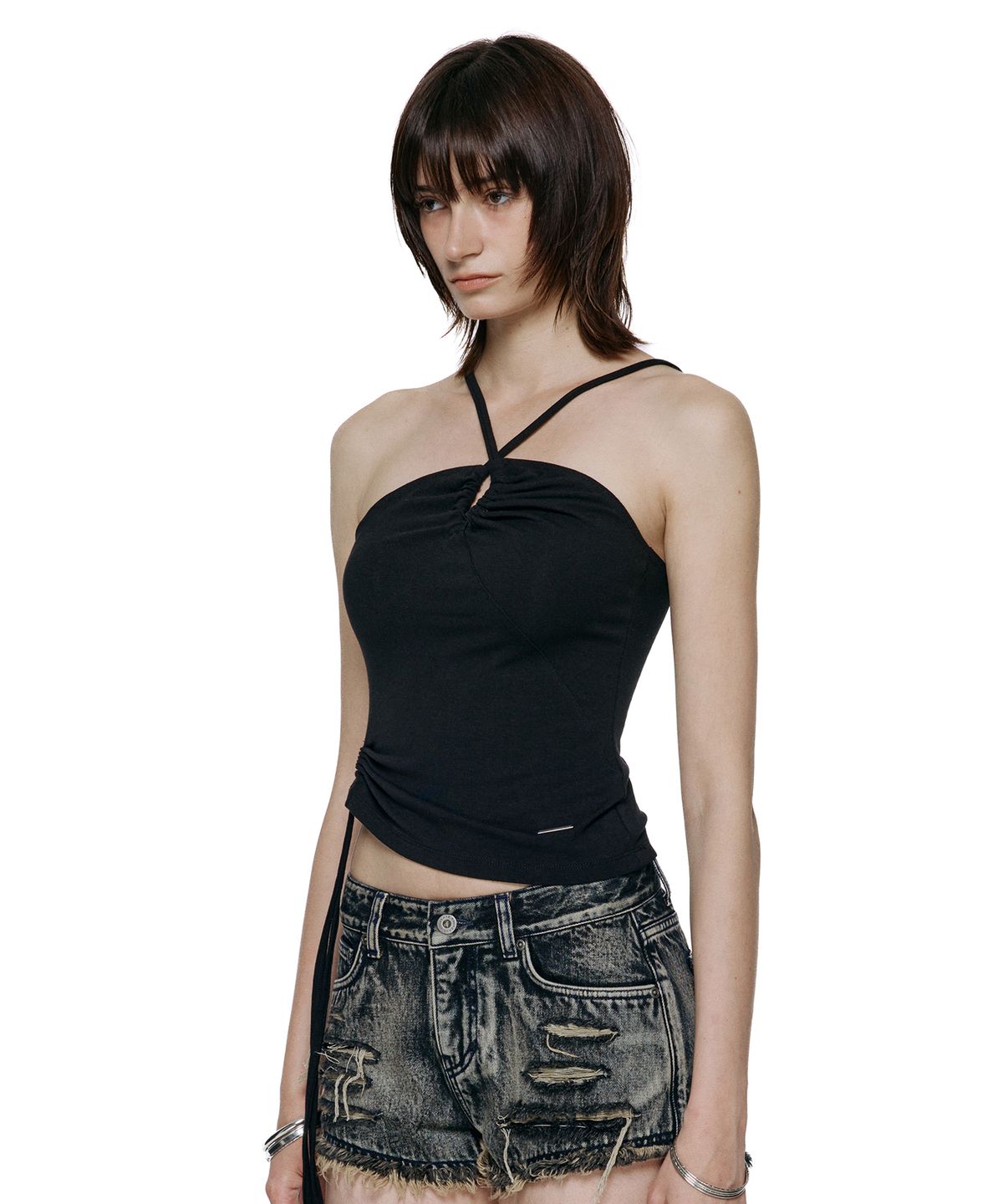 락케이크(ROCKCAKE) Arch Cut String Top - Black
