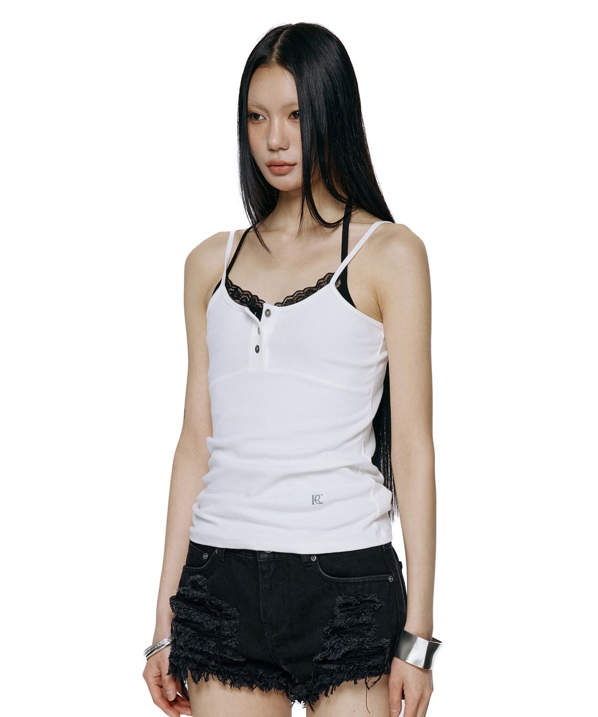 락케이크(ROCKCAKE) Contour Button Sleeveless - White
