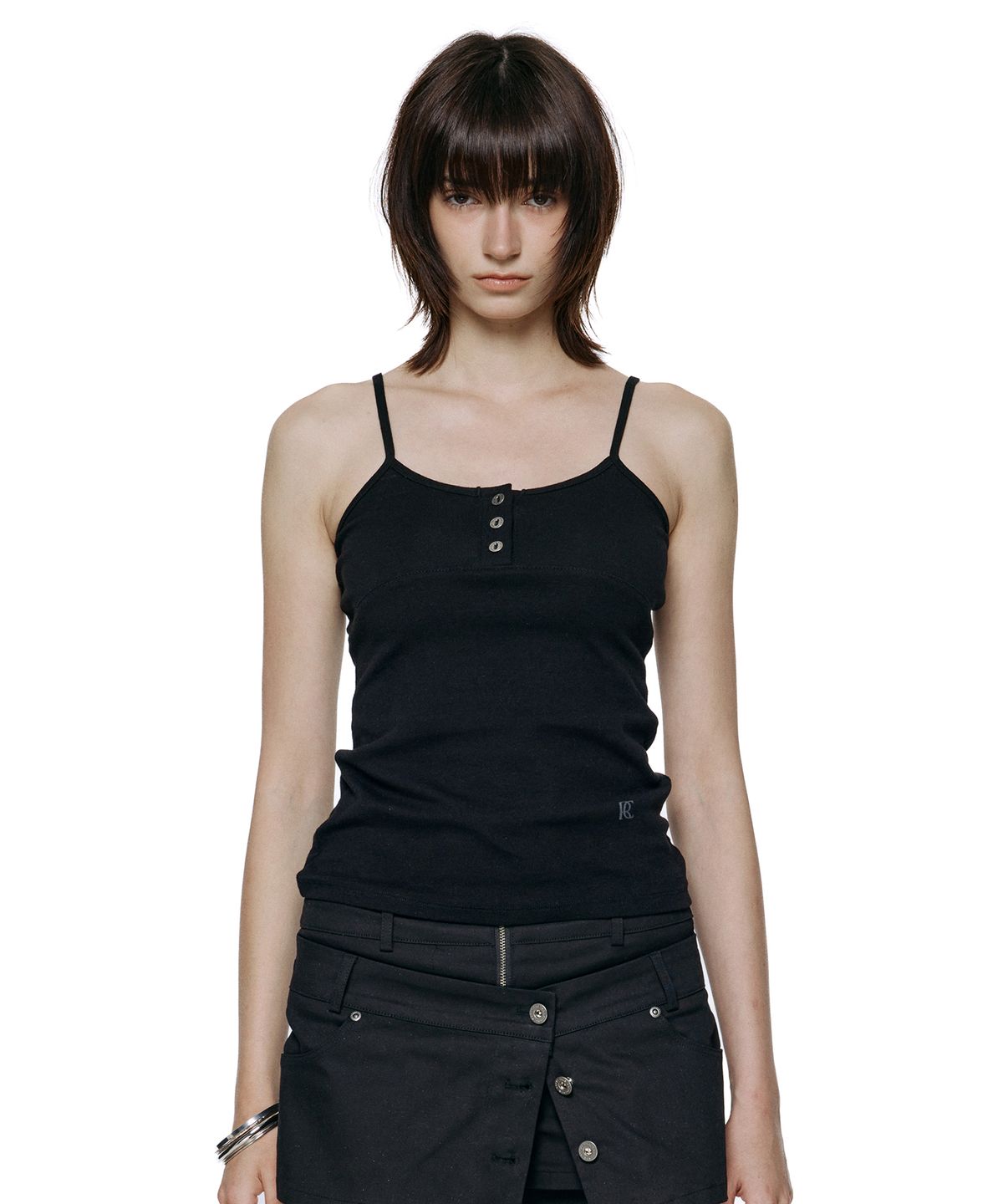 락케이크(ROCKCAKE) Contour Button Sleeveless - Black