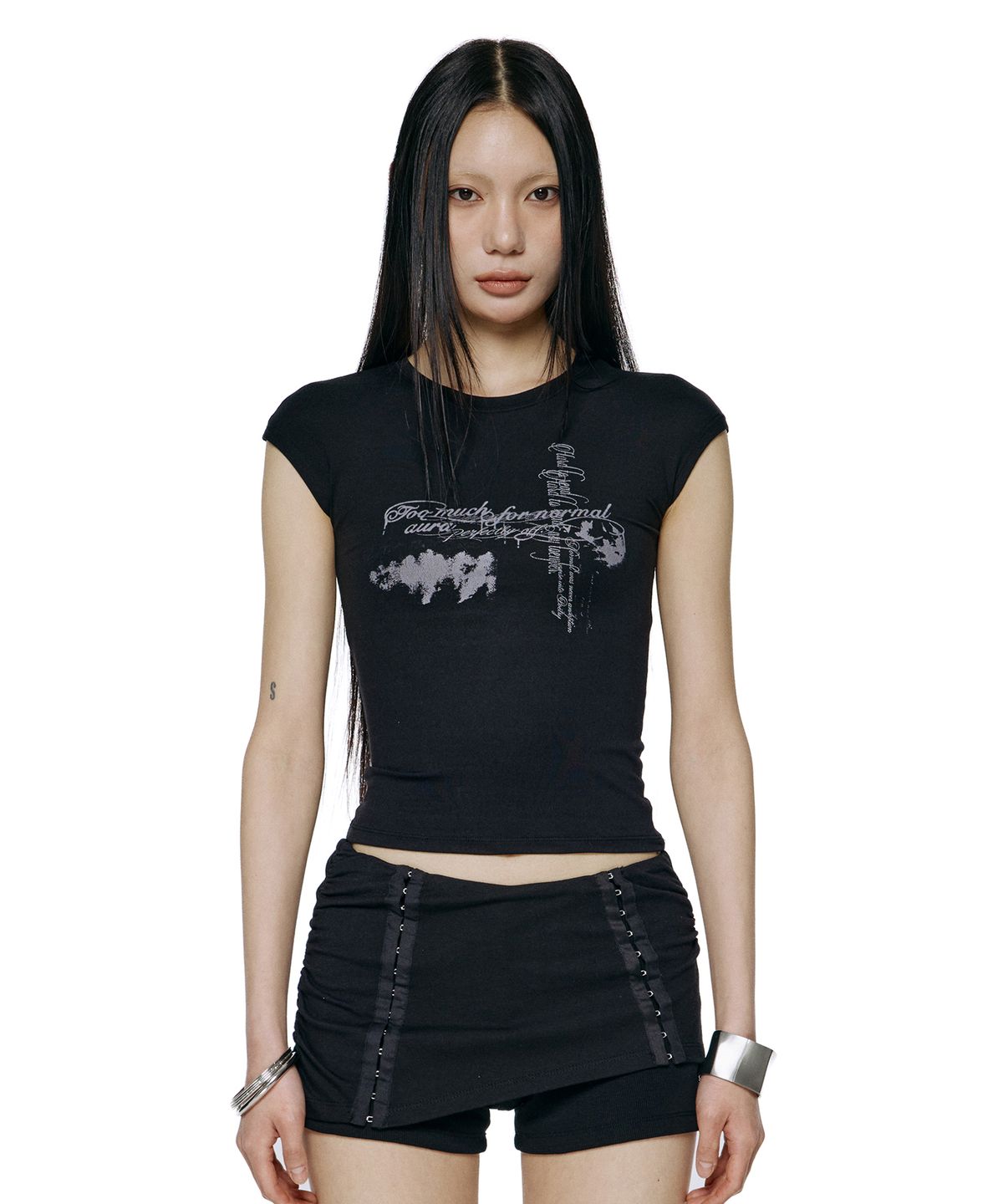 락케이크(ROCKCAKE) Aura Cap Sleeve Top - Black