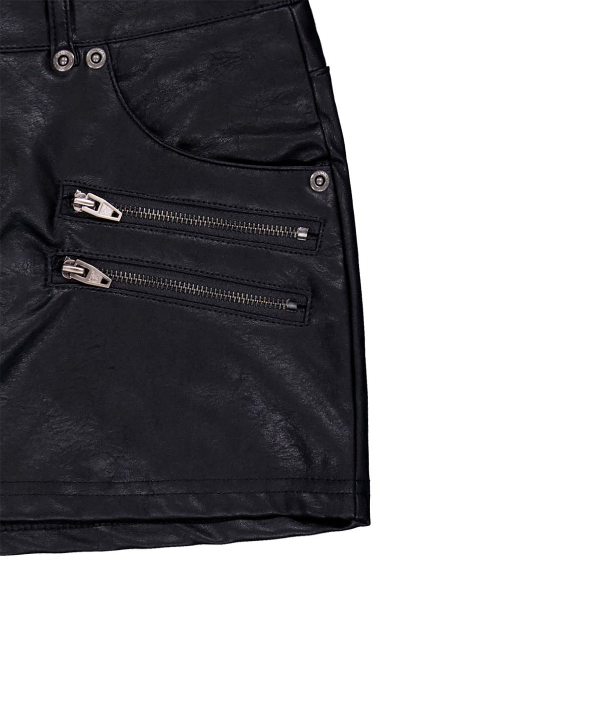 락케이크(ROCKCAKE) Leather Zipper Mini Skirt - Black