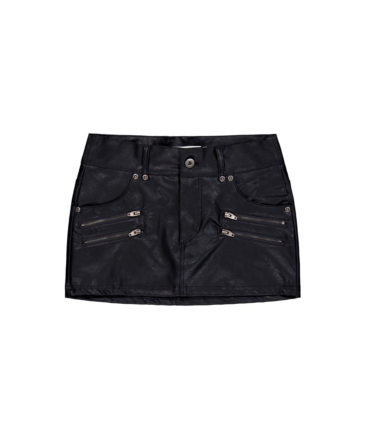 락케이크(ROCKCAKE) Leather Zipper Mini Skirt - Black