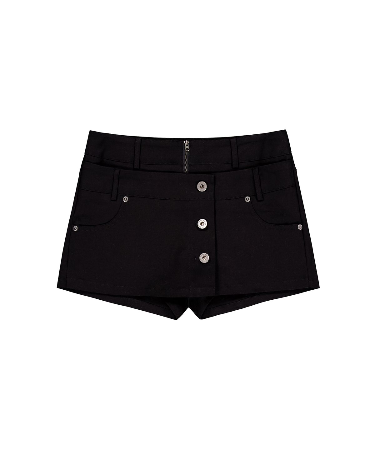 락케이크(ROCKCAKE) Front Button Wrap Skirt Shorts - Black