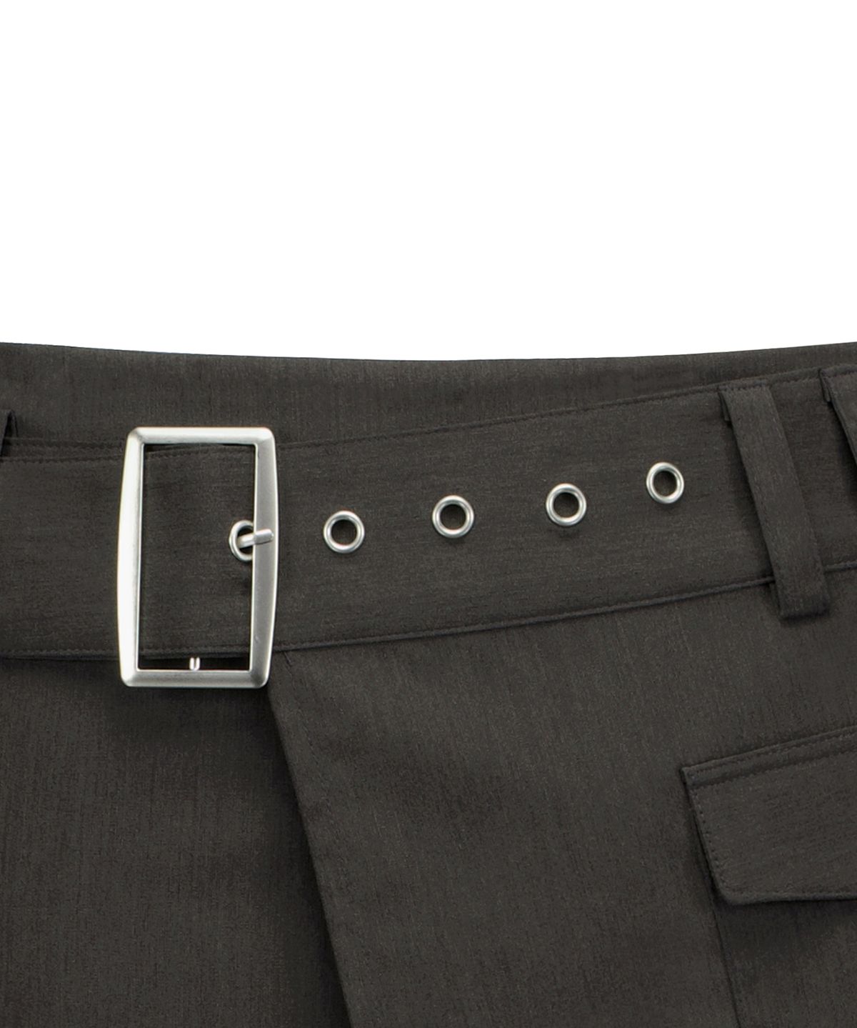 락케이크(ROCKCAKE) Wide Belt Wrap Skirt - Charcoal