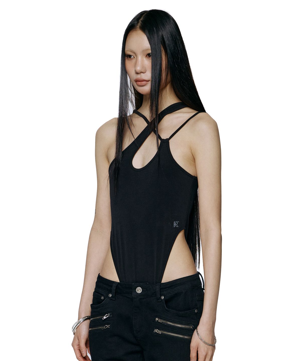 락케이크(ROCKCAKE) Cross Strap Bodysuit - Black