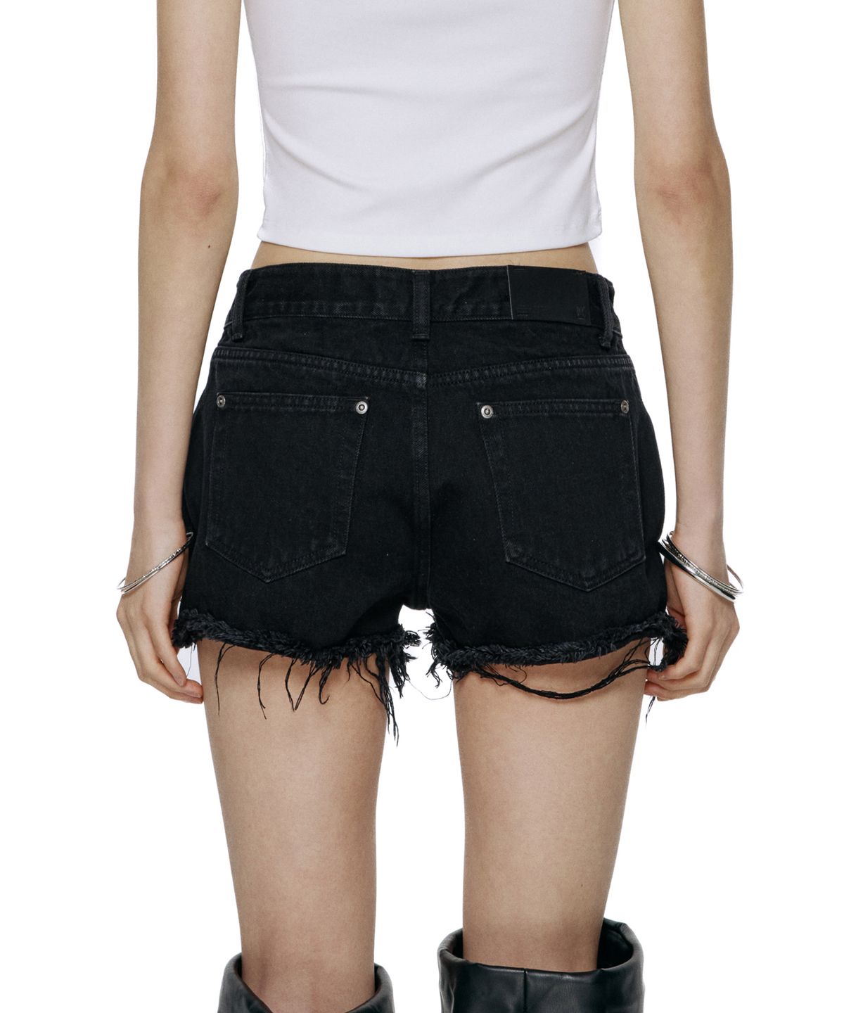 락케이크(ROCKCAKE) Damage Denim Shorts - Black