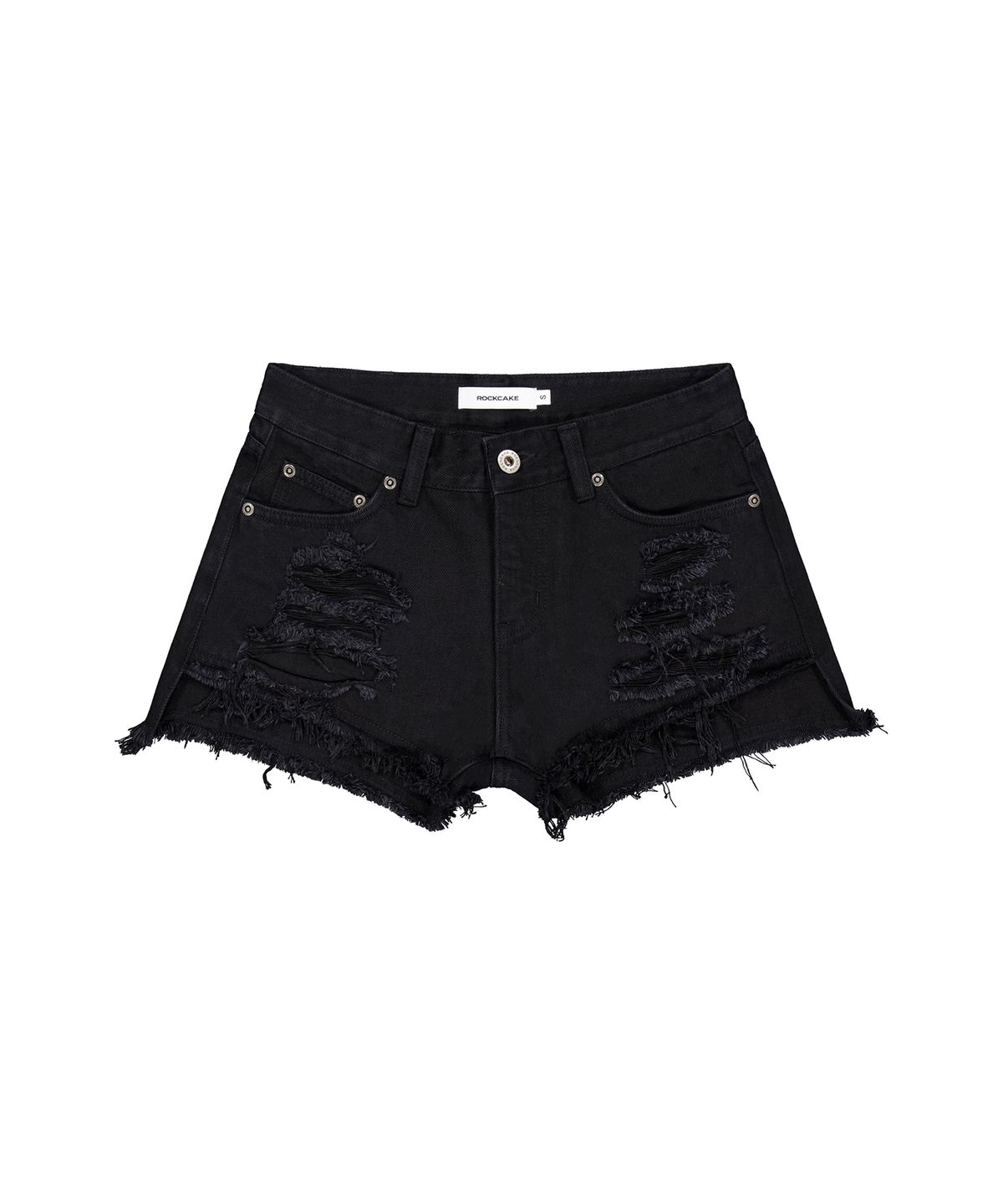 락케이크(ROCKCAKE) Damage Denim Shorts - Black