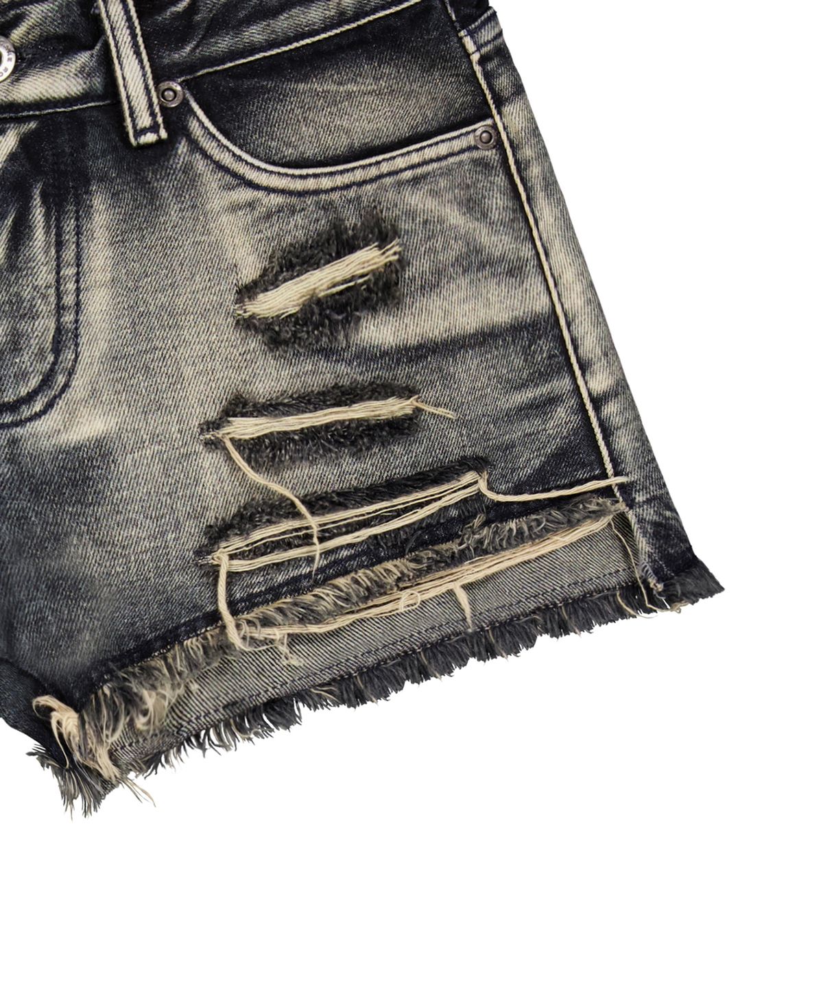 락케이크(ROCKCAKE) Damage Denim Shorts - Ash Blue