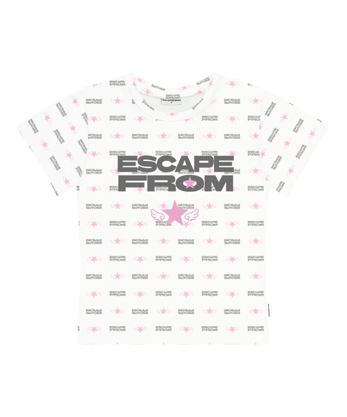 이스케이프프롬(ESCAPEFROM) 엔젤 스타 타이포 로고플레이 풀프린트 슬림핏 반팔티 라이트핑크