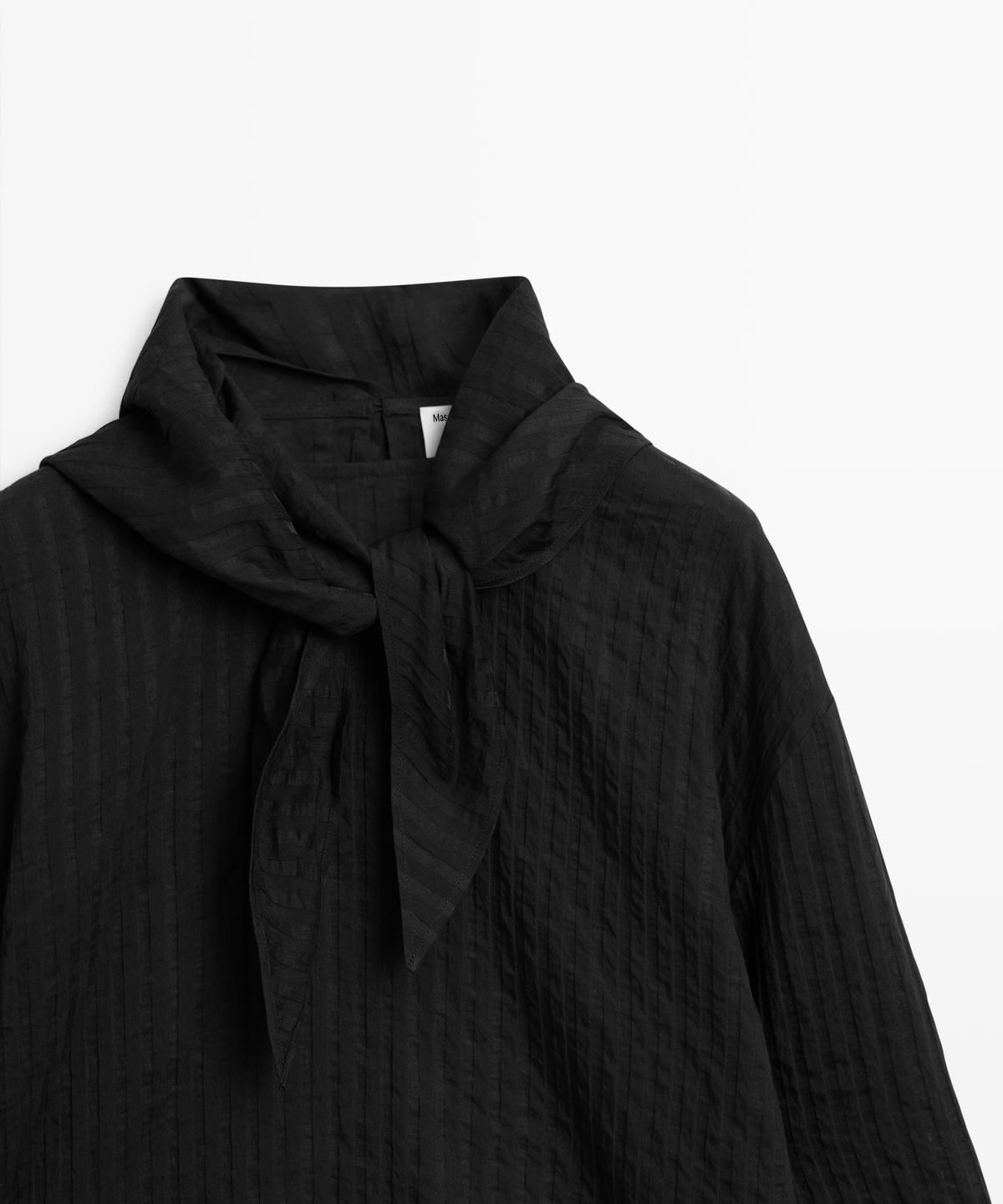 마시모두띠(MASSIMO DUTTI) 리넨 스트라이프 스카프 디테일 셔츠