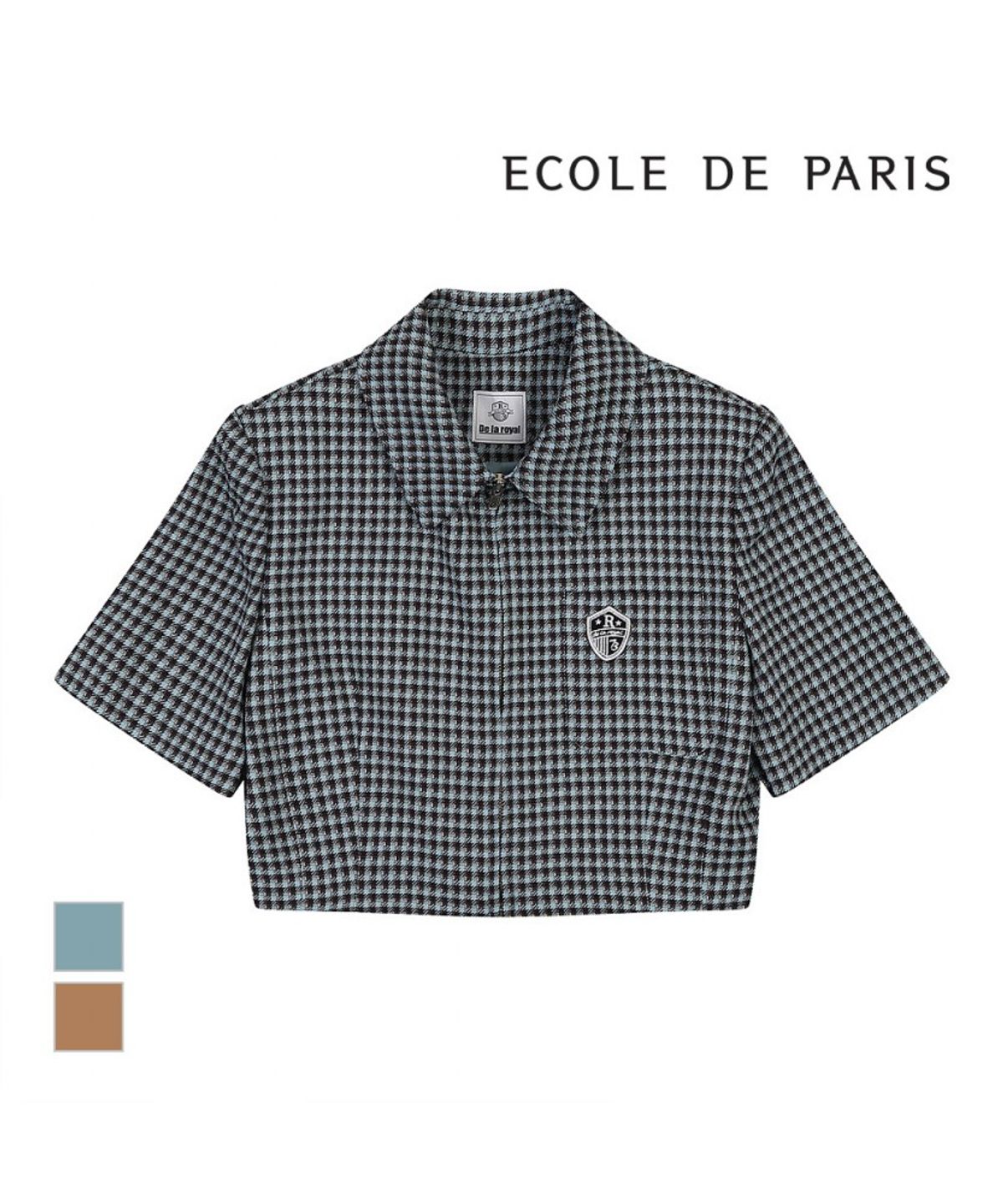에꼴드파리(ECOLEDEPARIS) 체크패턴 집업 반팔 자켓_RB34WJCM33Z