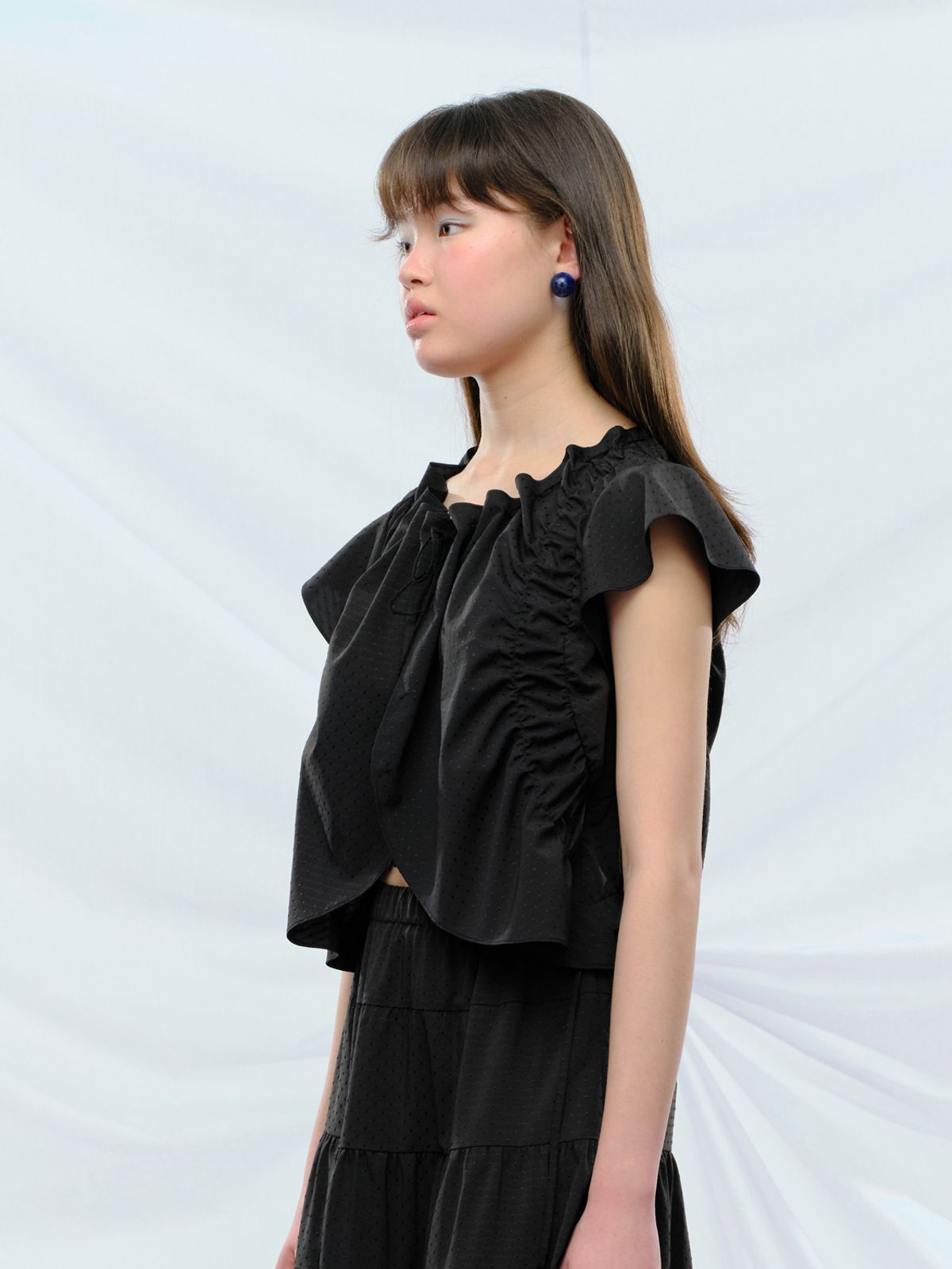 퓨레(PUREE) Fungi Polkadot Blouse Black