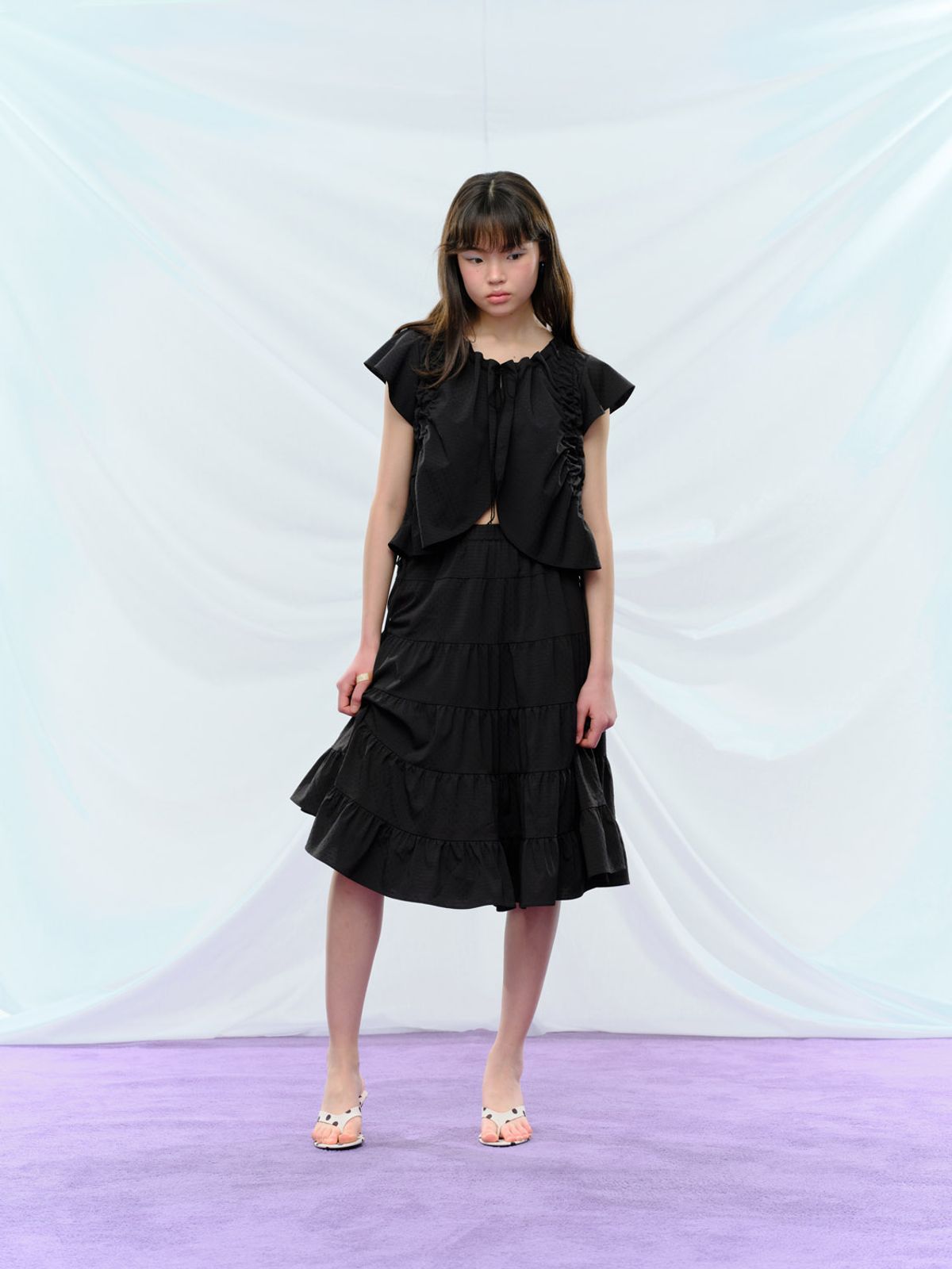 퓨레(PUREE) Fungi Polkadot Skirt Black