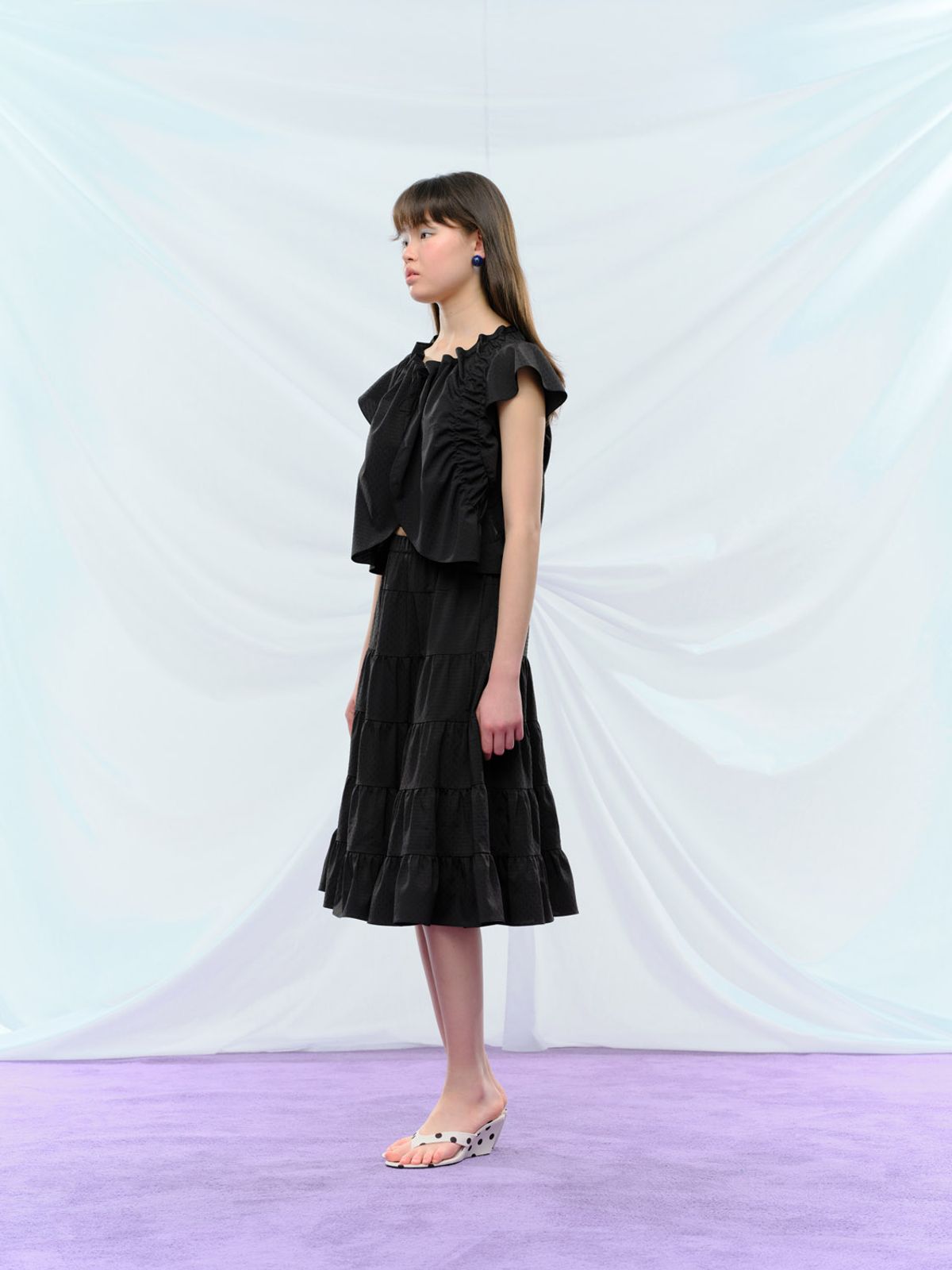 퓨레(PUREE) Fungi Polkadot Skirt Black