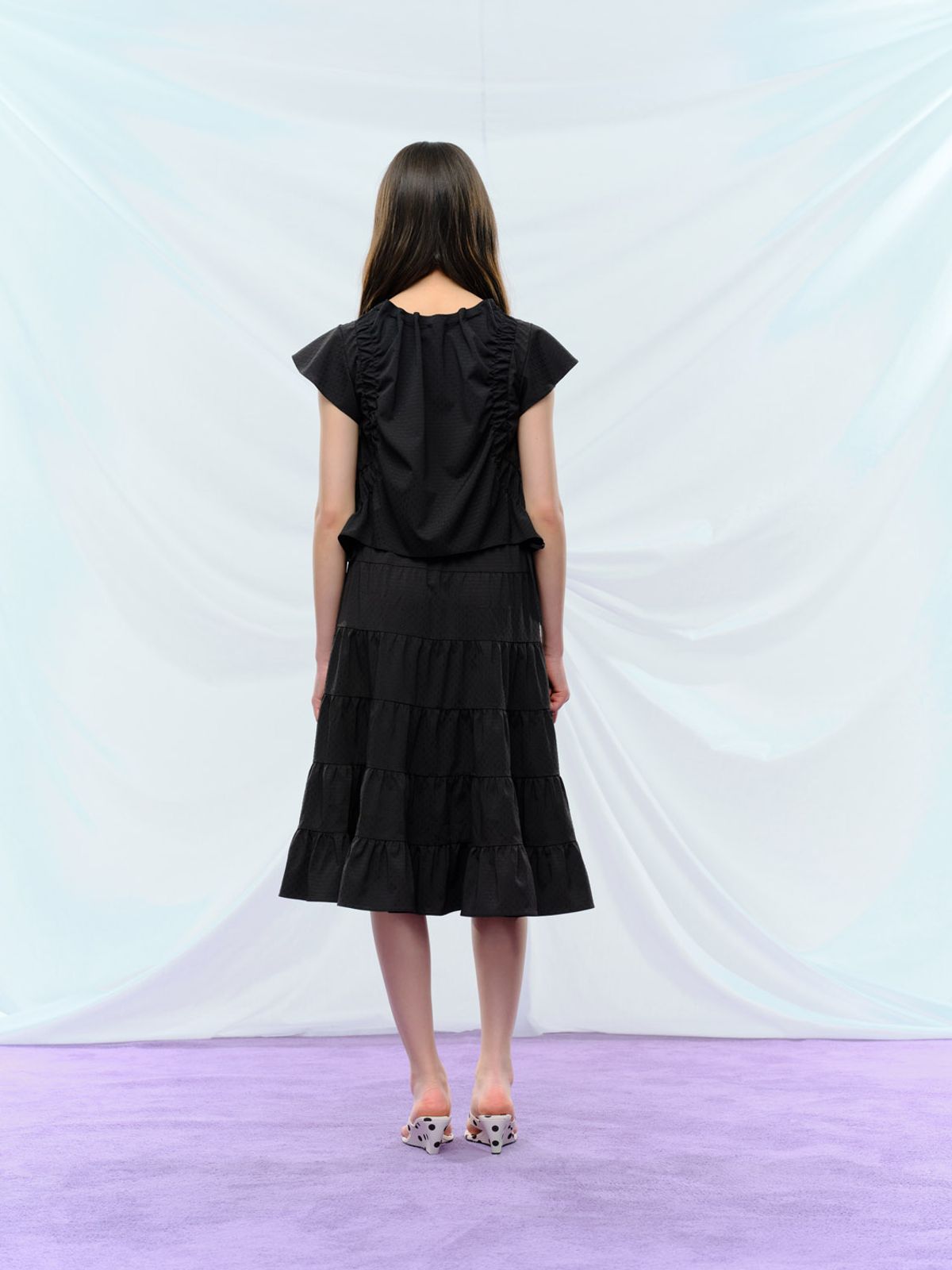 퓨레(PUREE) Fungi Polkadot Skirt Black