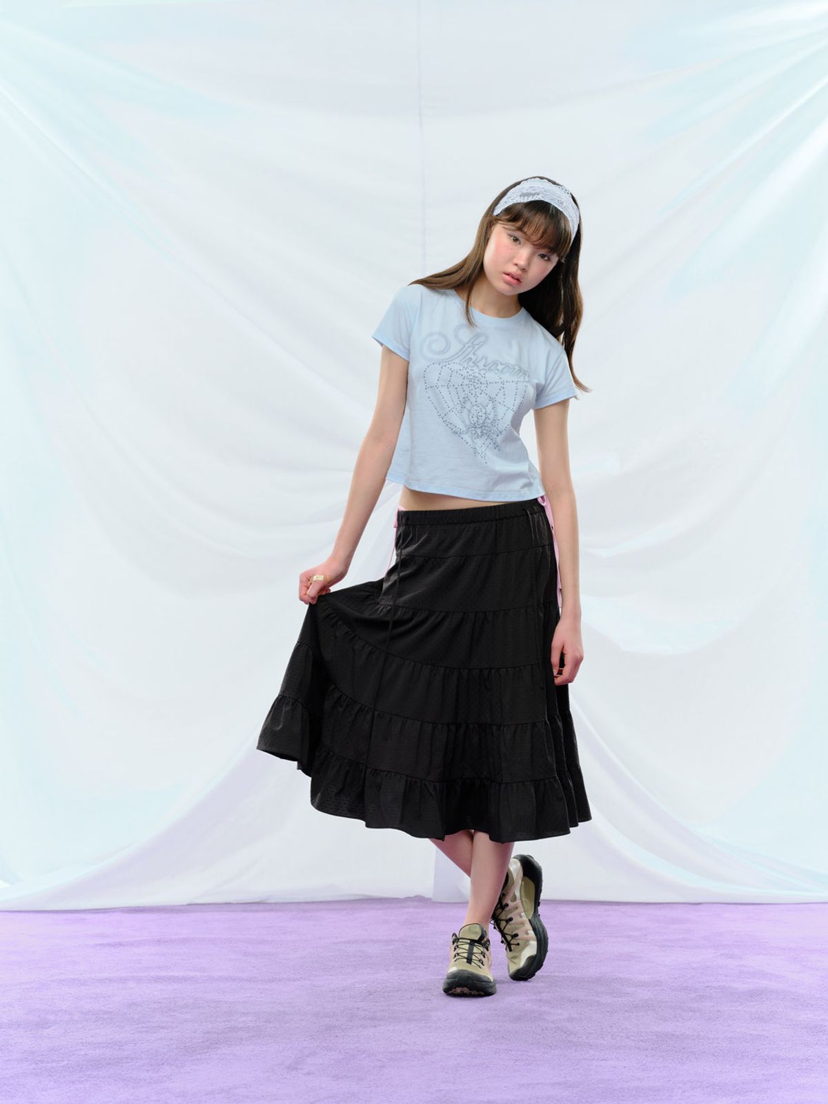 퓨레(PUREE) Fungi Polkadot Skirt Black