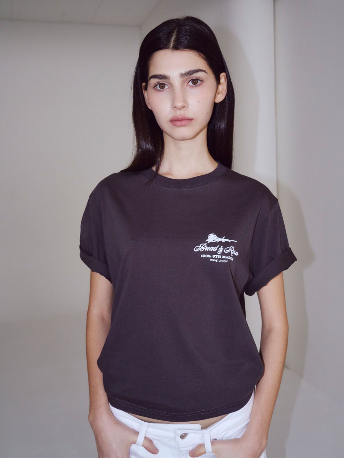 웨이브유니온(WAVE UNION) Bread and roses T-shirt Charcoal
