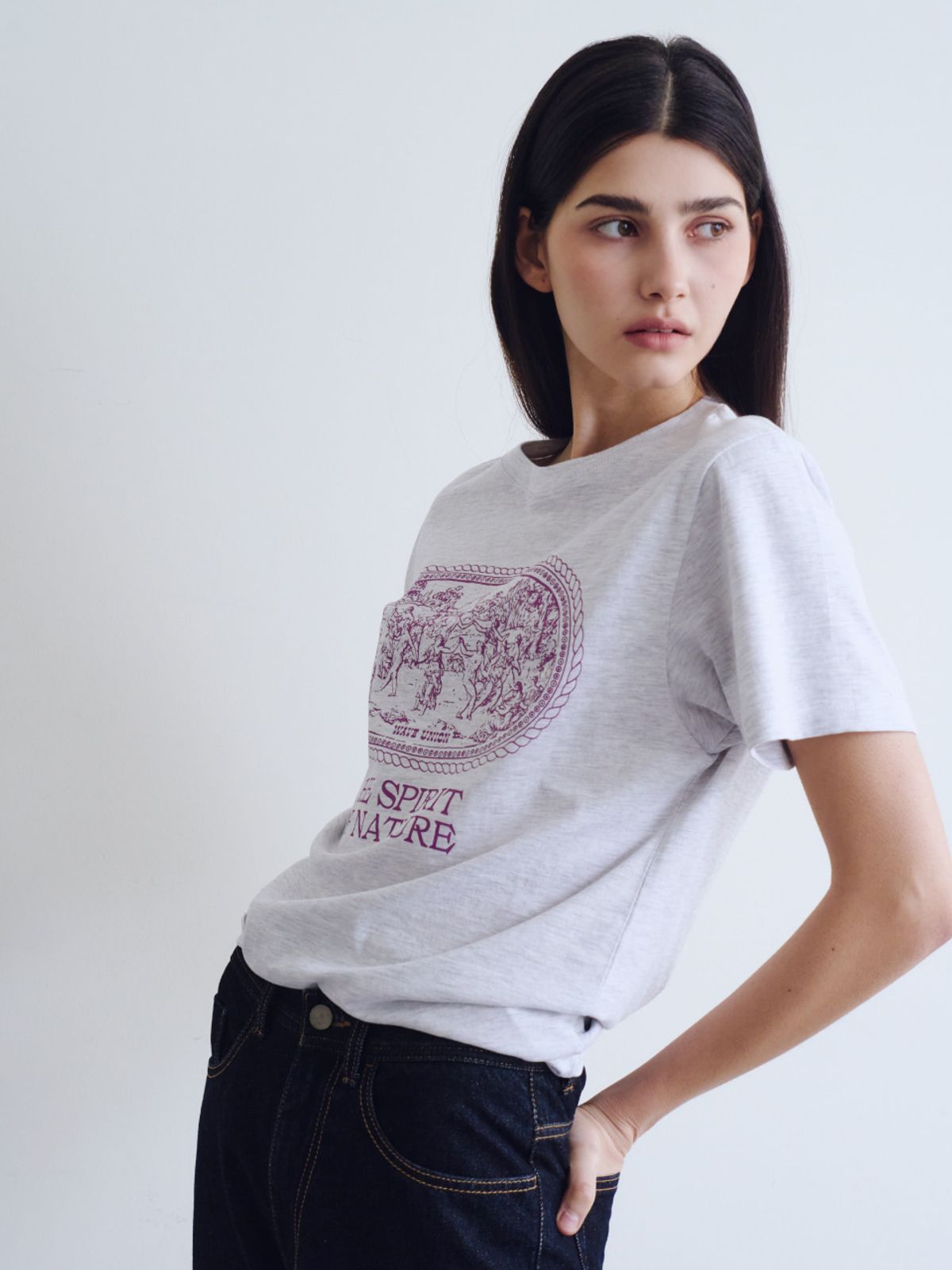 웨이브유니온(WAVE UNION) Nymphs T-shirt Heather gray Purple
