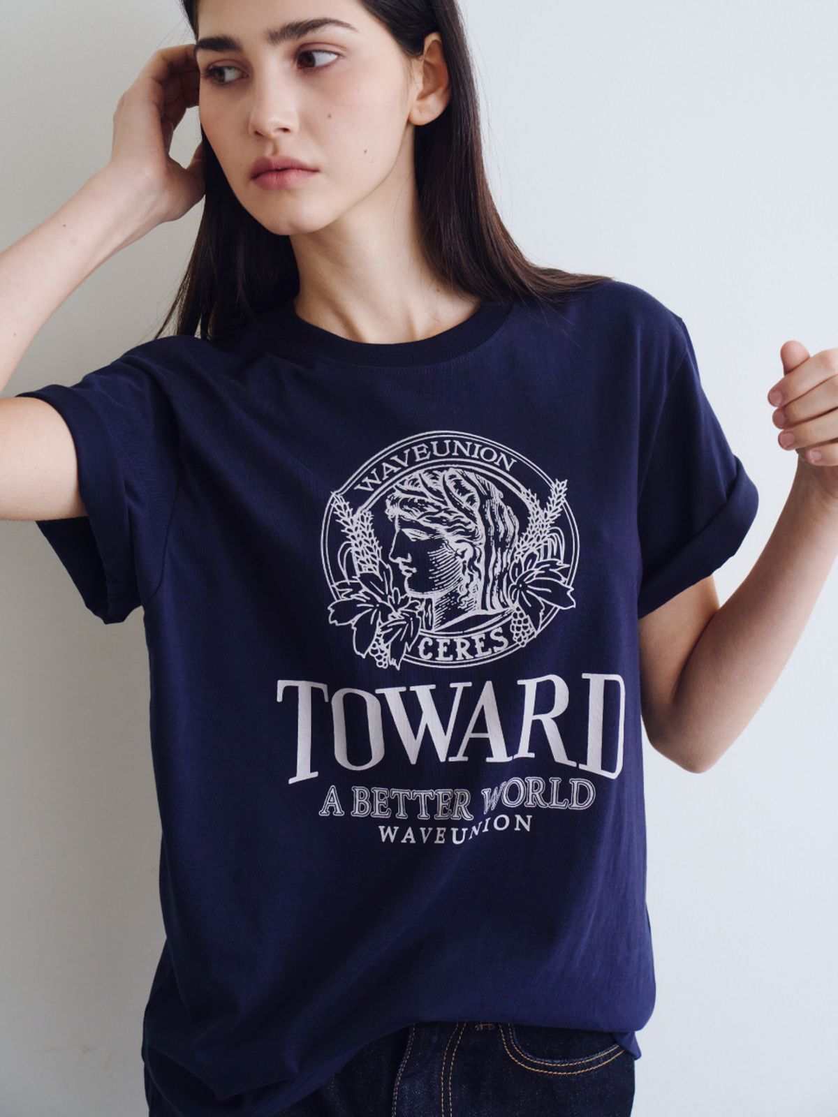 웨이브유니온(WAVE UNION) Toward T-shirt Navy