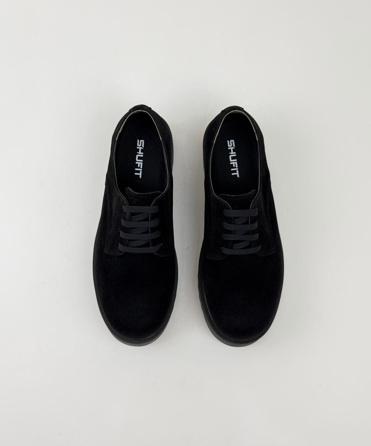슈피트(SHUFIT) 6.5cm 와이드 더비슈즈 볼륨 스웨이드 블랙 구두 SFT-113