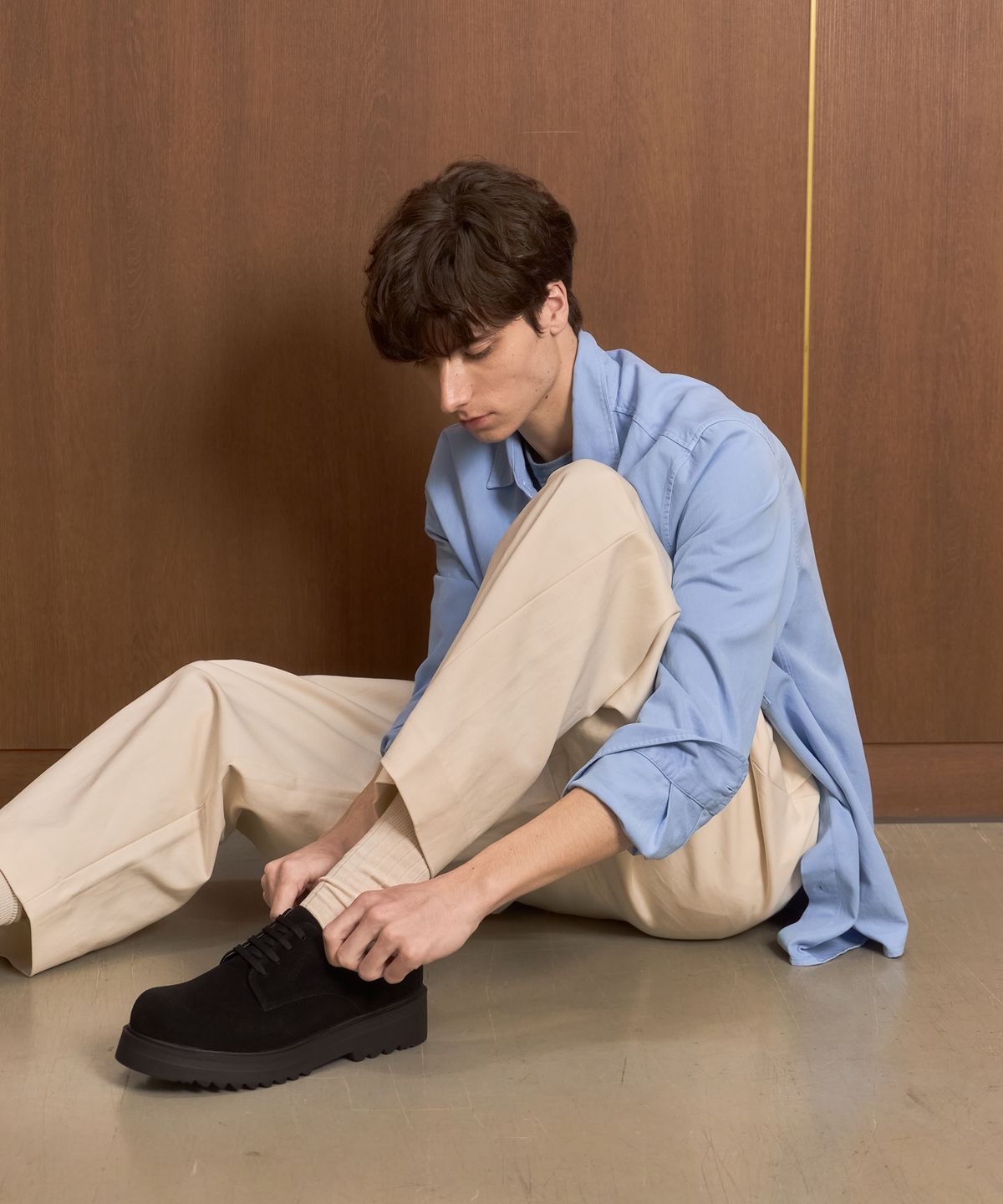 슈피트(SHUFIT) 6.5cm 와이드 더비슈즈 볼륨 스웨이드 블랙 구두 SFT-113