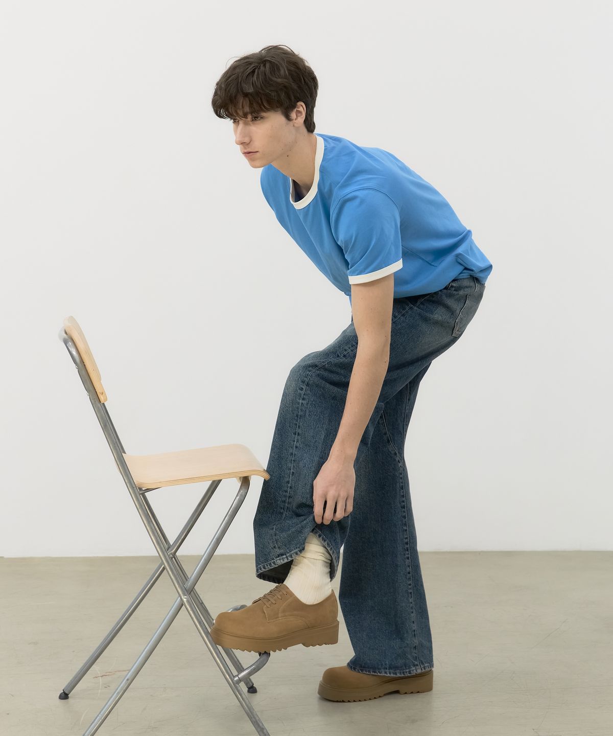 슈피트(SHUFIT) 6.5cm 와이드 더비슈즈 볼륨 스웨이드 베이지 구두 SFT-114