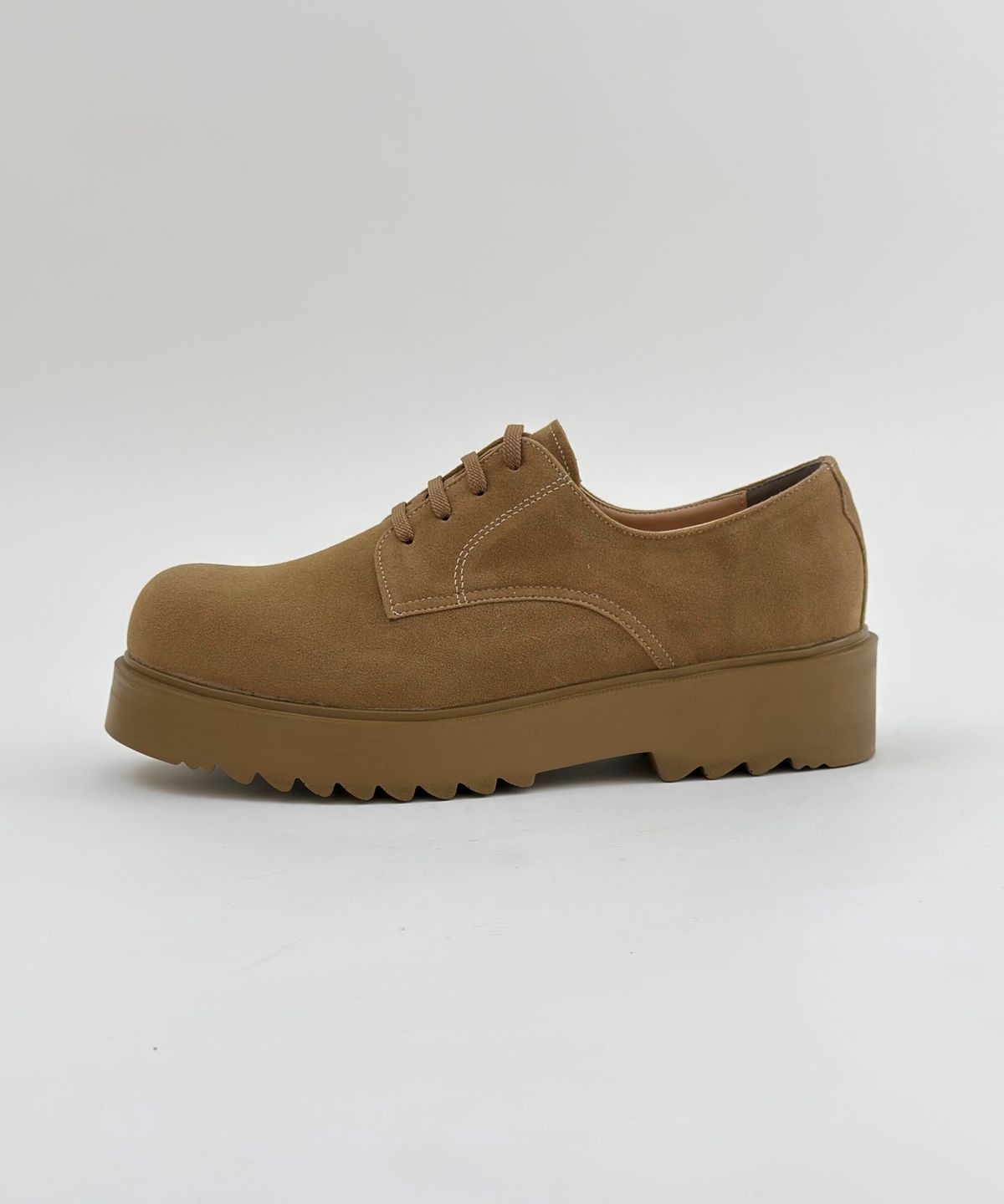 슈피트(SHUFIT) 6.5cm 와이드 더비슈즈 볼륨 스웨이드 베이지 구두 SFT-114