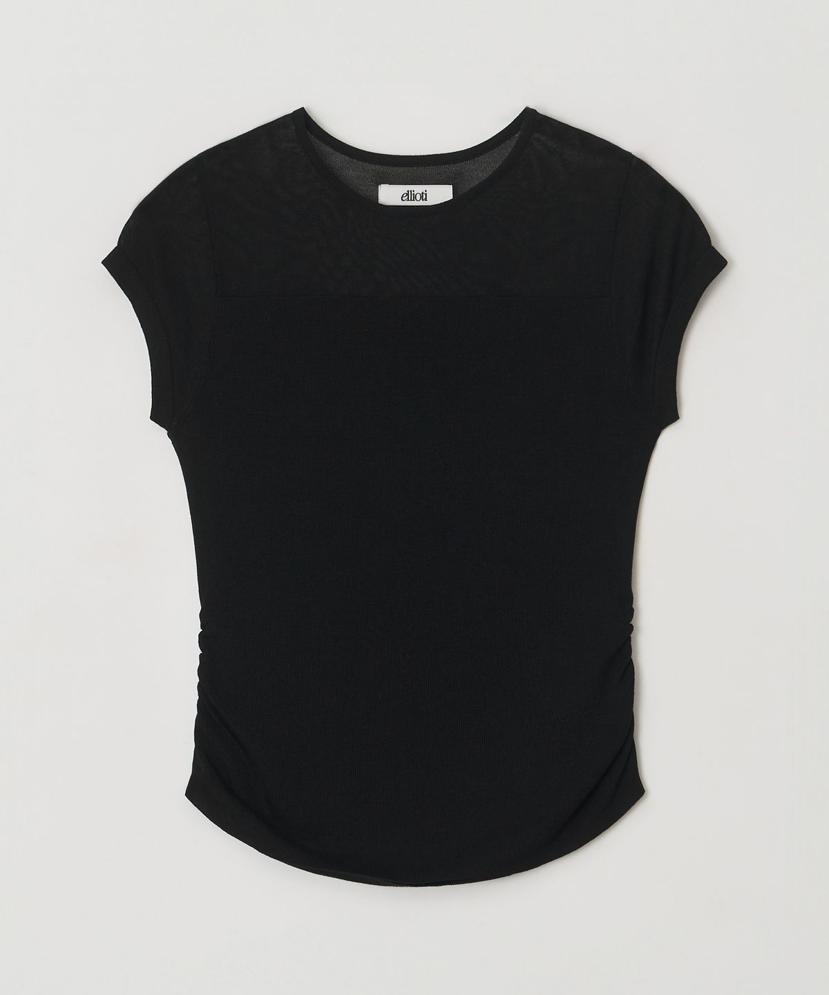 엘리오티(ELLIOTI) Orel Cap Sleeve Shirring Knit ts_2Color