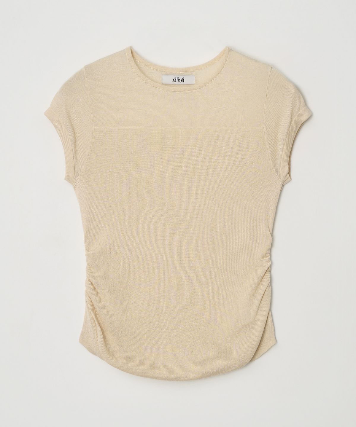 엘리오티(ELLIOTI) Orel Cap Sleeve Shirring Knit ts_2Color
