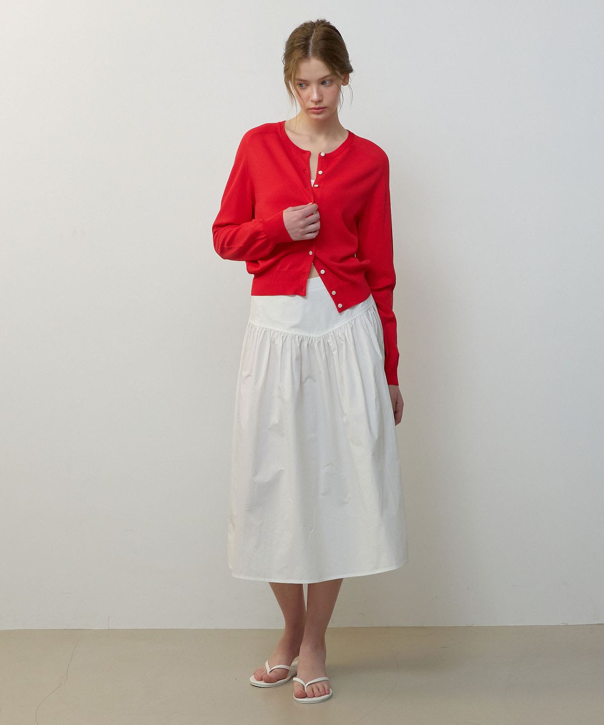 시티브리즈(CITYBREEZE) 코튼 플레어 스커트_WHITE