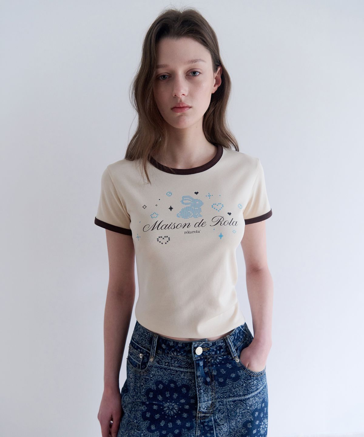 로라로라(ROLAROLA) RORABBIT FRIENDS RINGER T-SHIRT IVORY