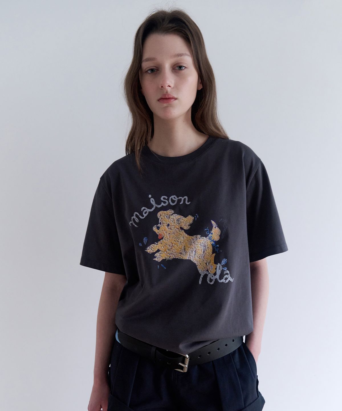 로라로라(ROLAROLA) ROLA PUPPY FRIENDS T-SHIRT CHARCOAL