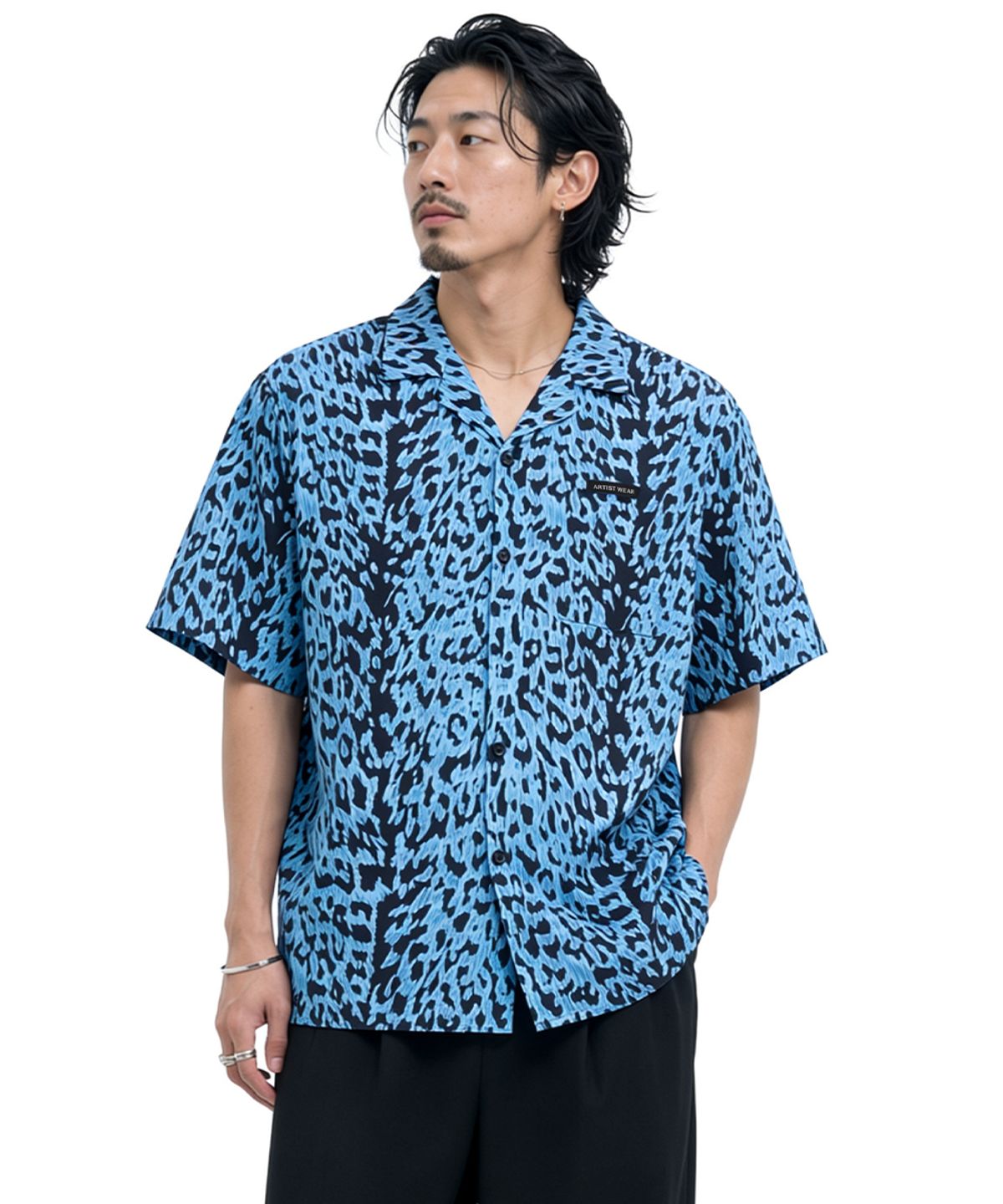 아티스트웨어(ARTISTWEAR) [ATW] 플로우 레오파드 하프셔츠 - BLUE