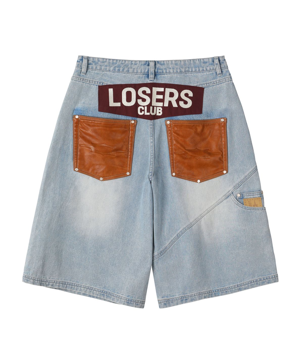 루저스클럽(LOSERS CLUB) 레더 패치 스타 스터드 버뮤다 데님팬츠 라이트블루