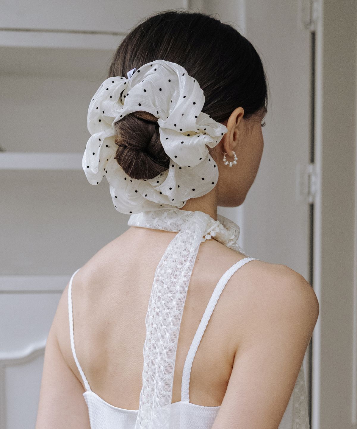 하스(HAS) HMS001 Sheer Dot Ruffle Scrunchie