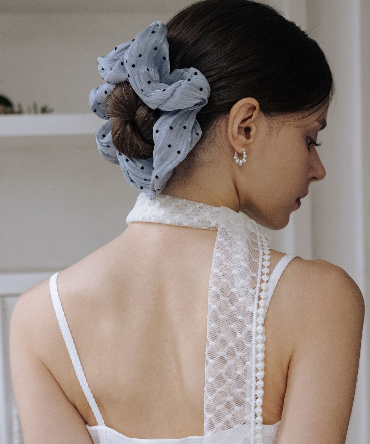 하스(HAS) HMS001 Sheer Dot Ruffle Scrunchie