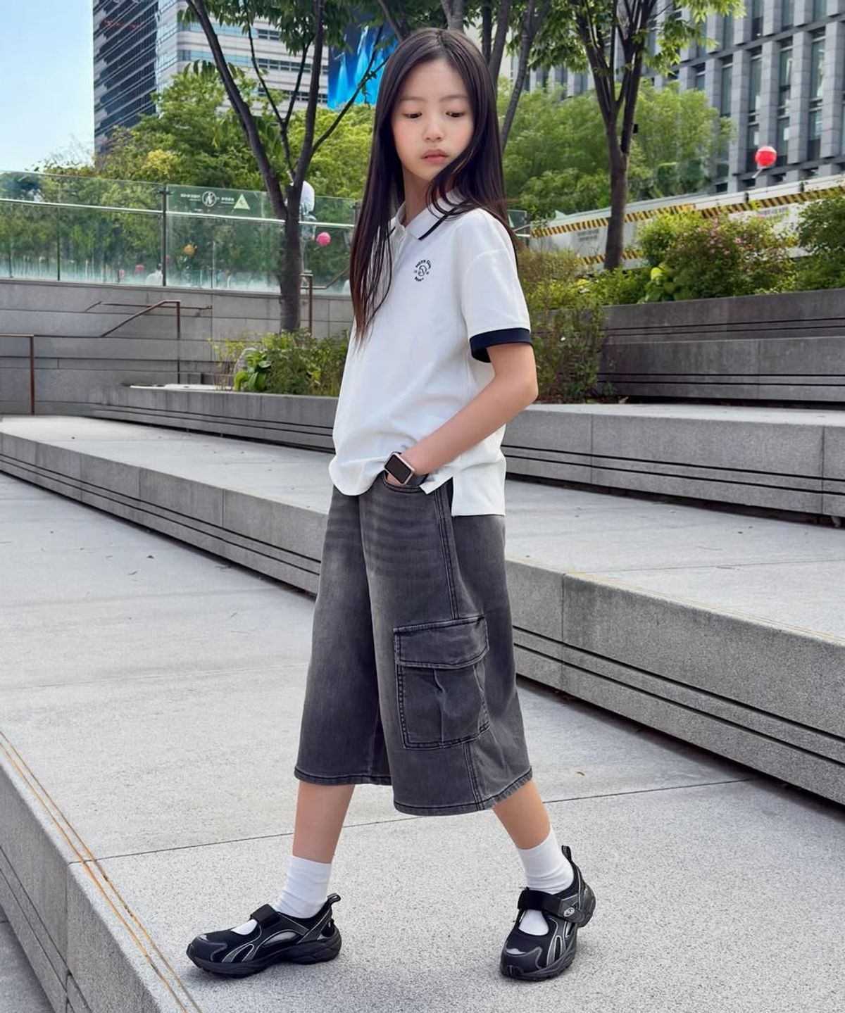 행텐 틴즈(HANGTEN TEENS) 틴즈 여아 6.5부 카고 버뮤다 데님팬츠_044(14570-156-407-10)